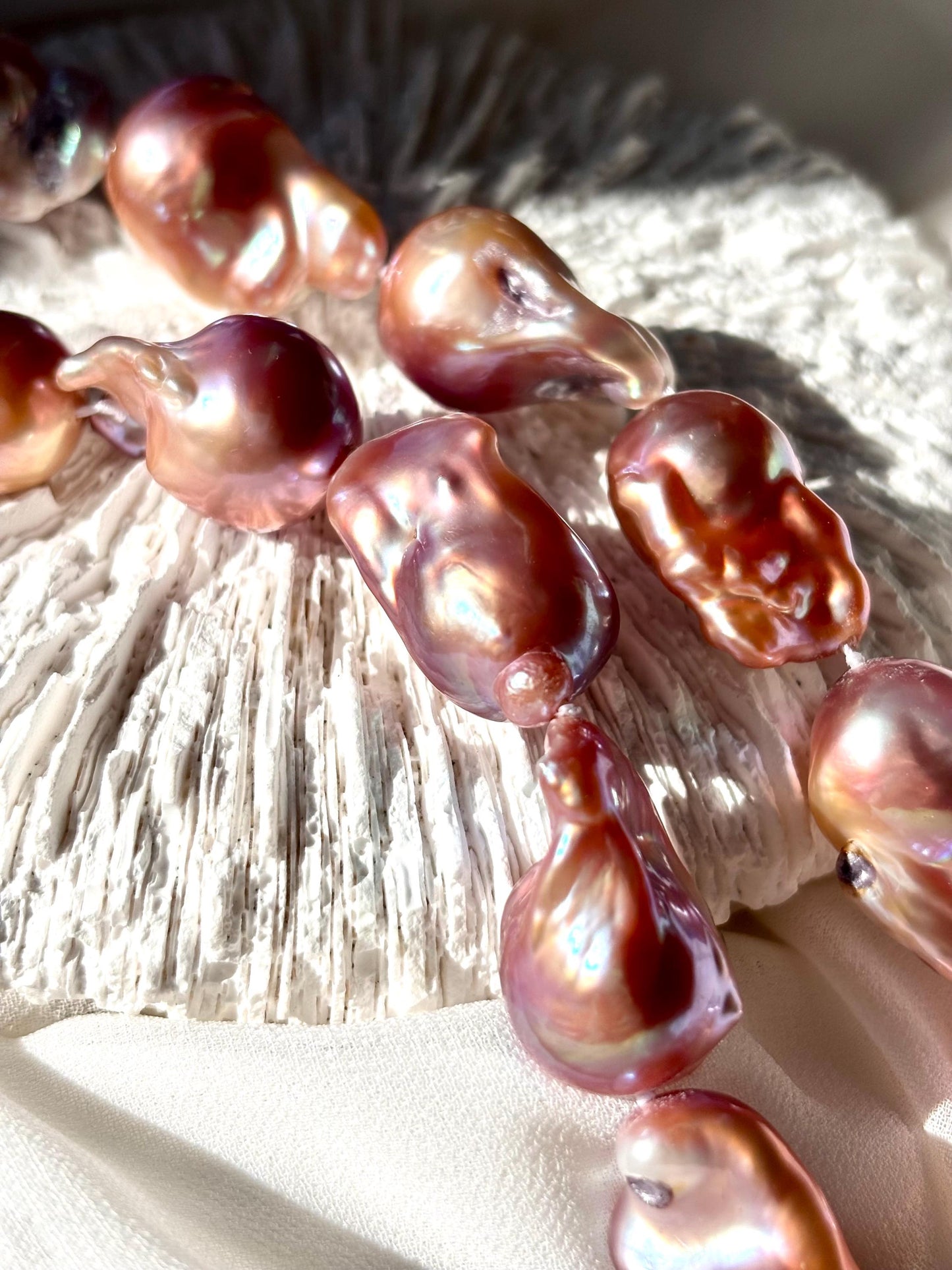 Solar Veil - Baroque Pearl Necklace, Purple Gold Freshwater Jewelry, Statement Fish Tail Necklace