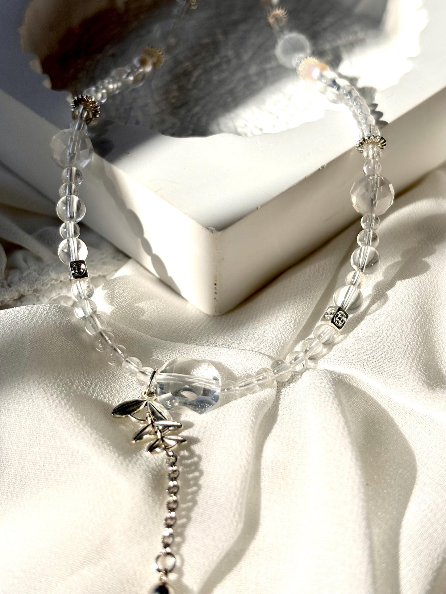 Lunareth - White Crystal Pearl Necklace | Freshwater Pearl Jewelry | Clear Quartz Spiritual Necklace | Elegant Healing Jewelry Gift