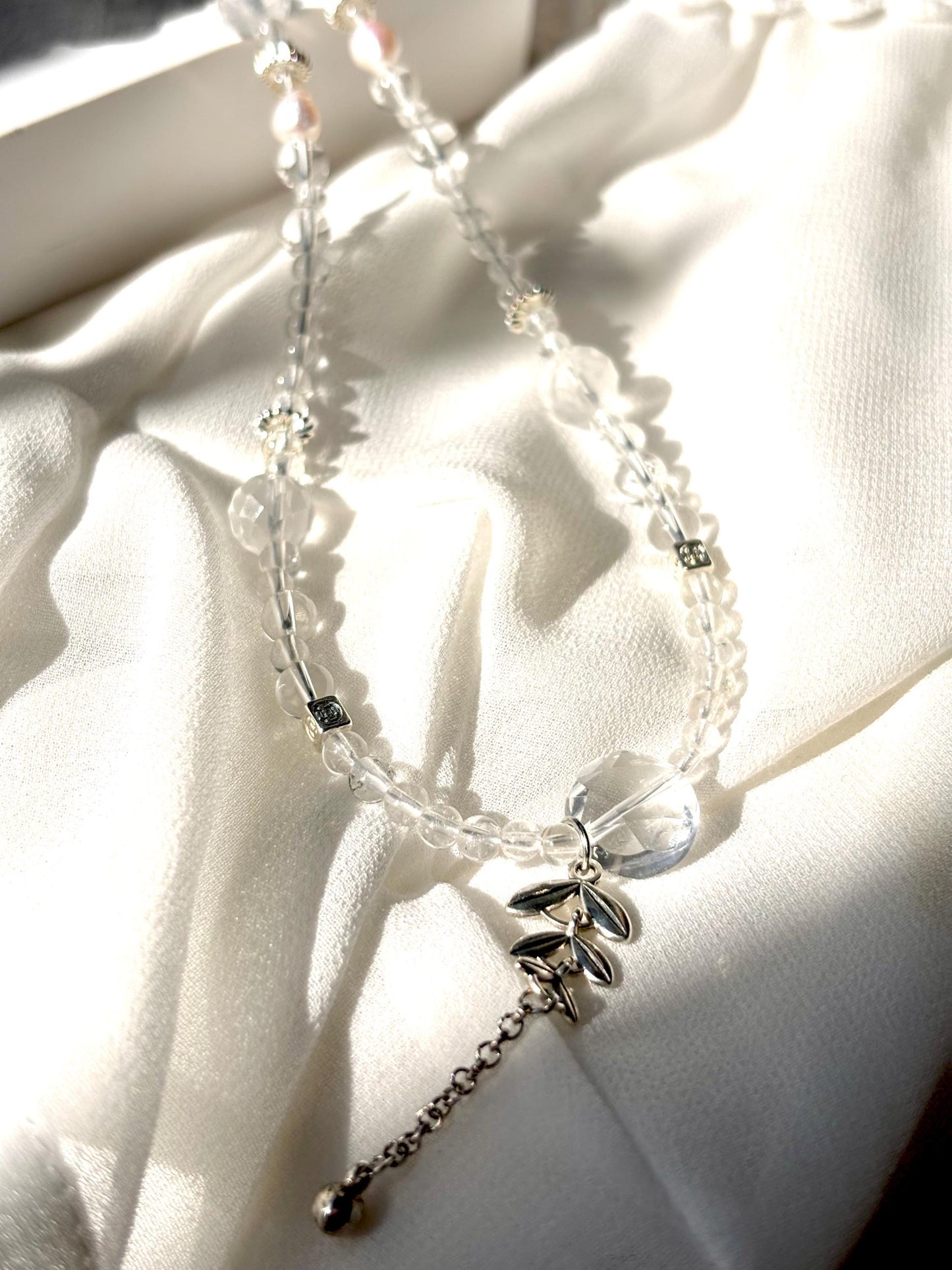 Lunareth - White Crystal Pearl Necklace | Freshwater Pearl Jewelry | Clear Quartz Spiritual Necklace | Elegant Healing Jewelry Gift