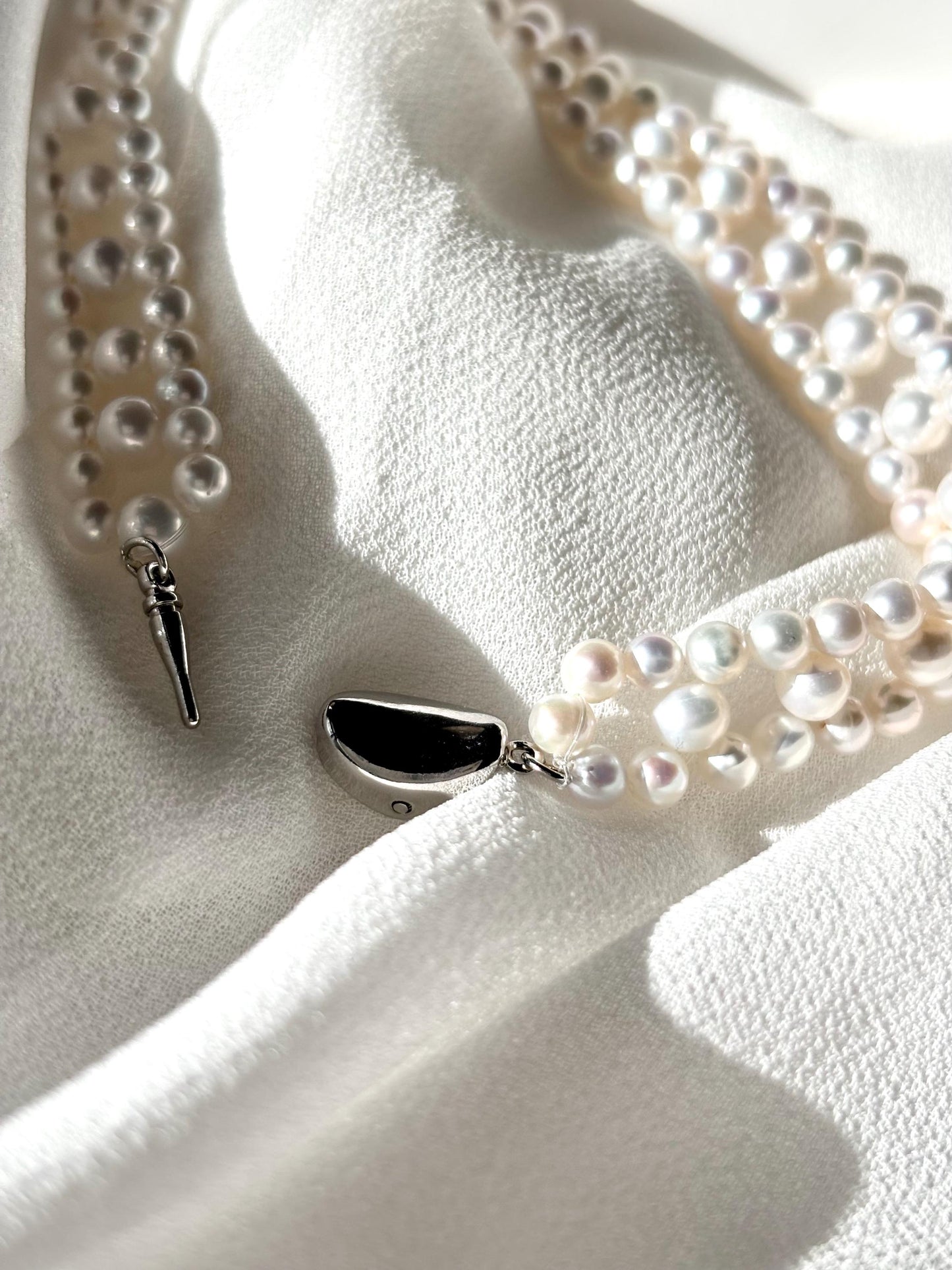 Vintage Woven Freshwater Pearl Necklace | Romantic Pearl Choker | 925 Sterling Silver Clasp | Timeless Bridal Jewelry