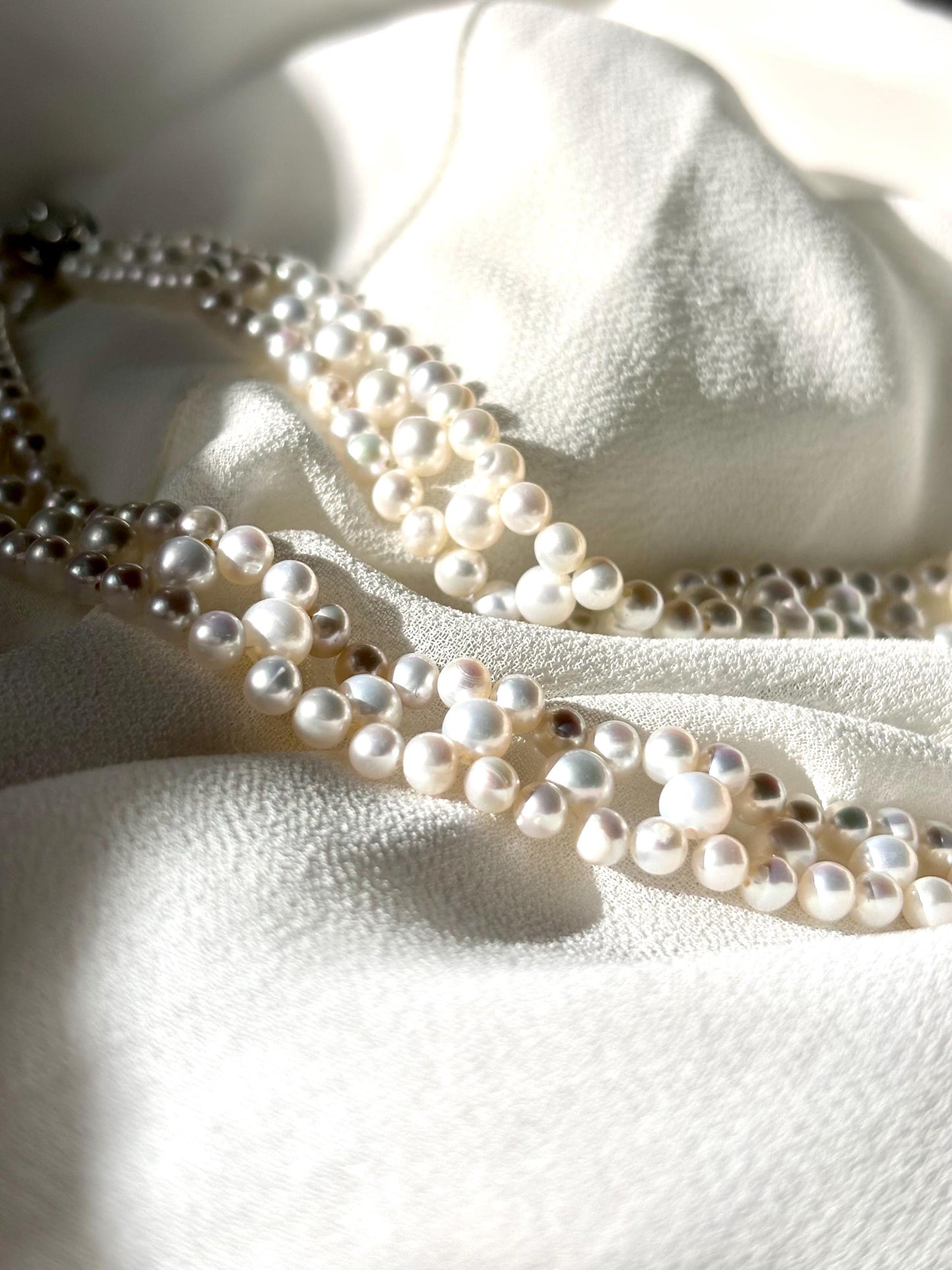 Vintage Woven Freshwater Pearl Necklace | Romantic Pearl Choker | 925 Sterling Silver Clasp | Timeless Bridal Jewelry