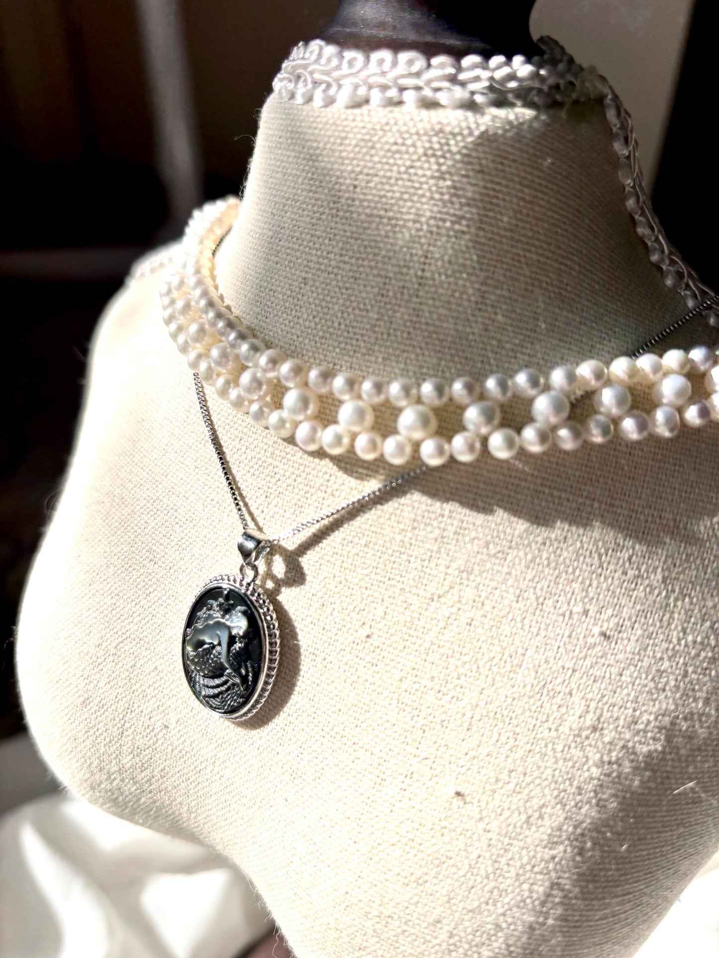 Vintage Woven Freshwater Pearl Necklace | Romantic Pearl Choker | 925 Sterling Silver Clasp | Timeless Bridal Jewelry