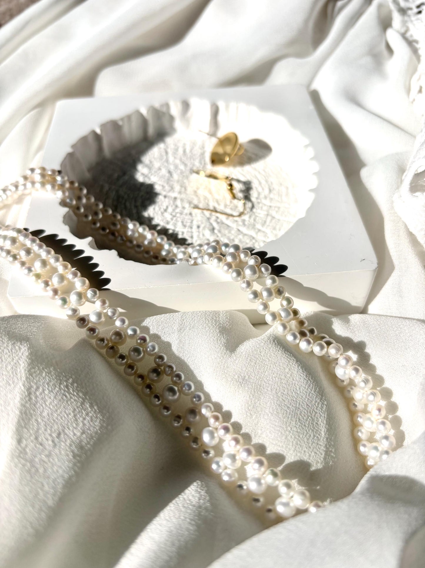 Vintage Woven Freshwater Pearl Necklace | Romantic Pearl Choker | 925 Sterling Silver Clasp | Timeless Bridal Jewelry