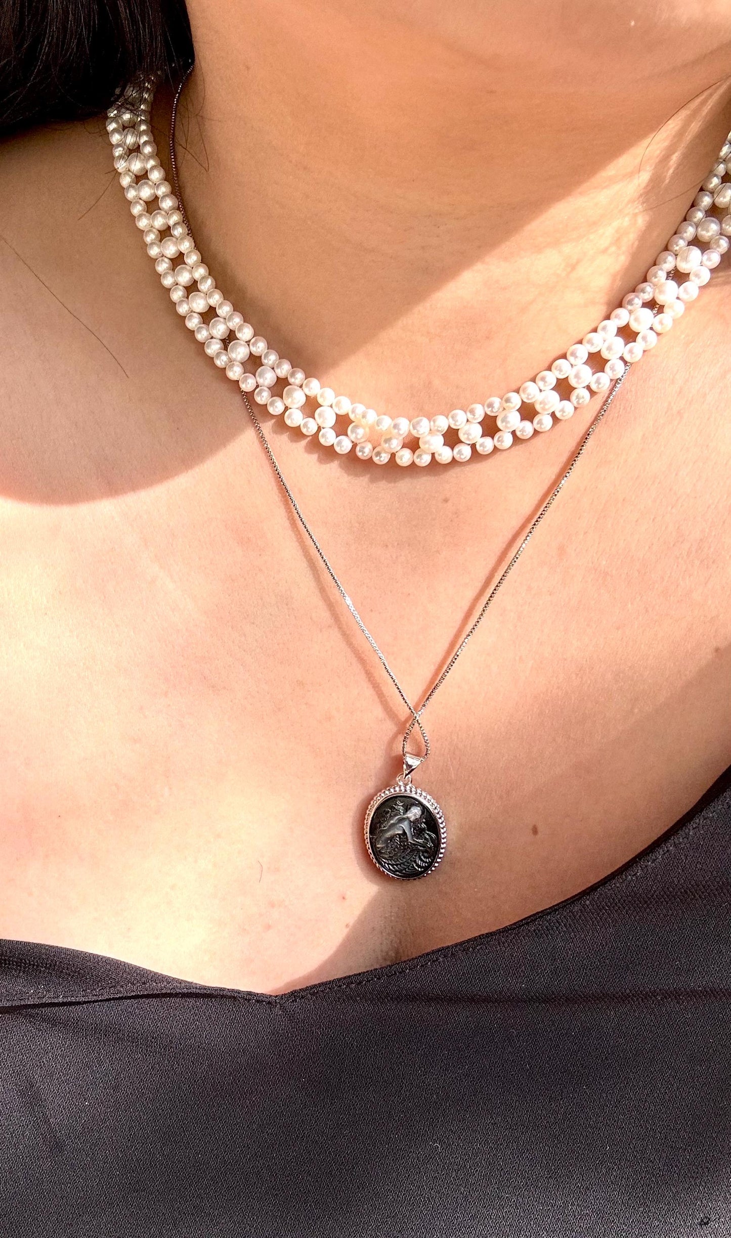 Vintage Woven Freshwater Pearl Necklace | Romantic Pearl Choker | 925 Sterling Silver Clasp | Timeless Bridal Jewelry