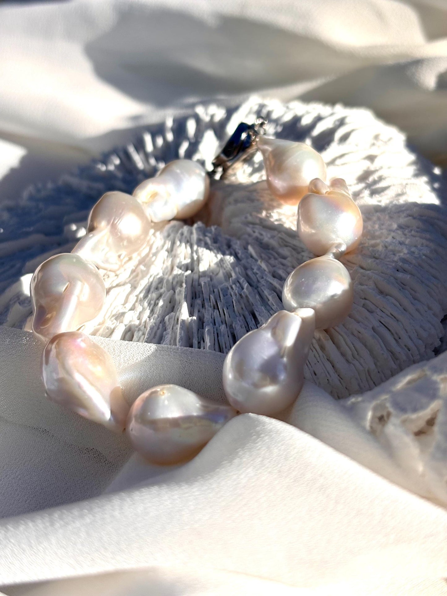 Luna Tide - White Fishtail Baroque Pearl | Freshwater Pearl Jewelry | Sterling Silver Bracelet for Her