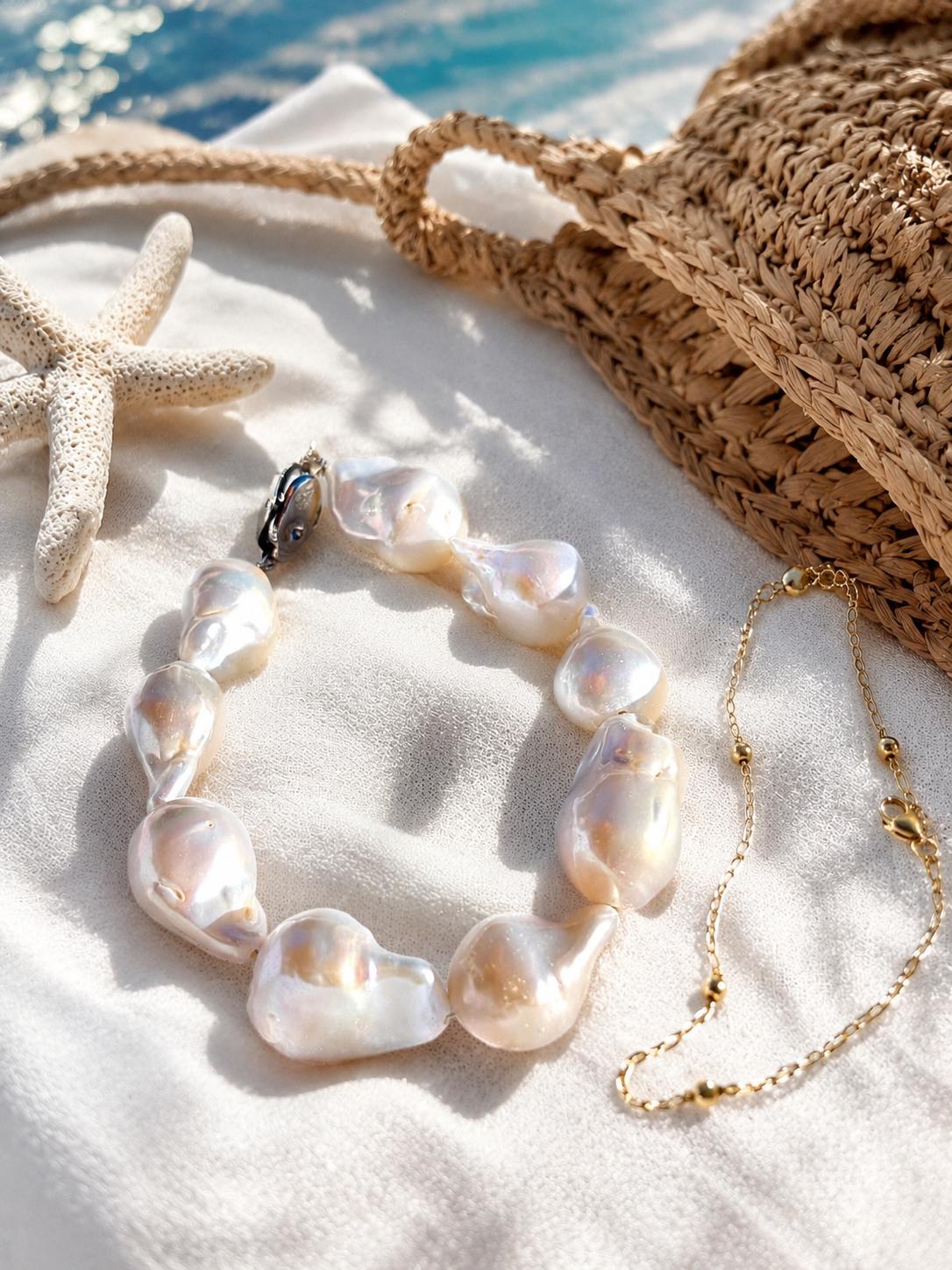 Luna Tide - White Fishtail Baroque Pearl | Freshwater Pearl Jewelry | Sterling Silver Bracelet for Her