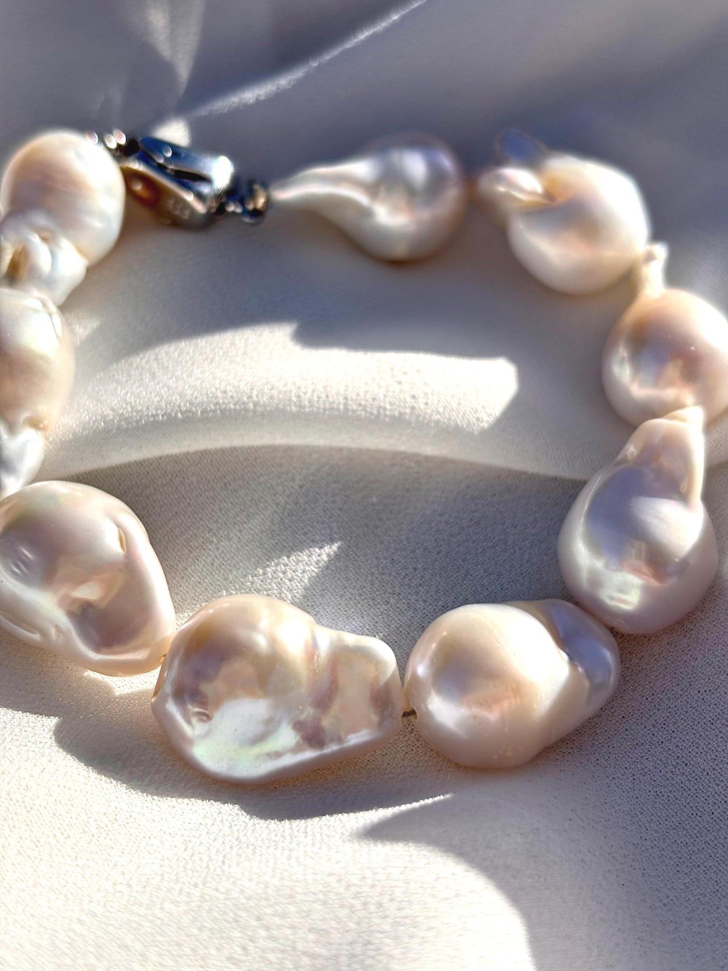 Luna Tide - White Fishtail Baroque Pearl | Freshwater Pearl Jewelry | Sterling Silver Bracelet for Her