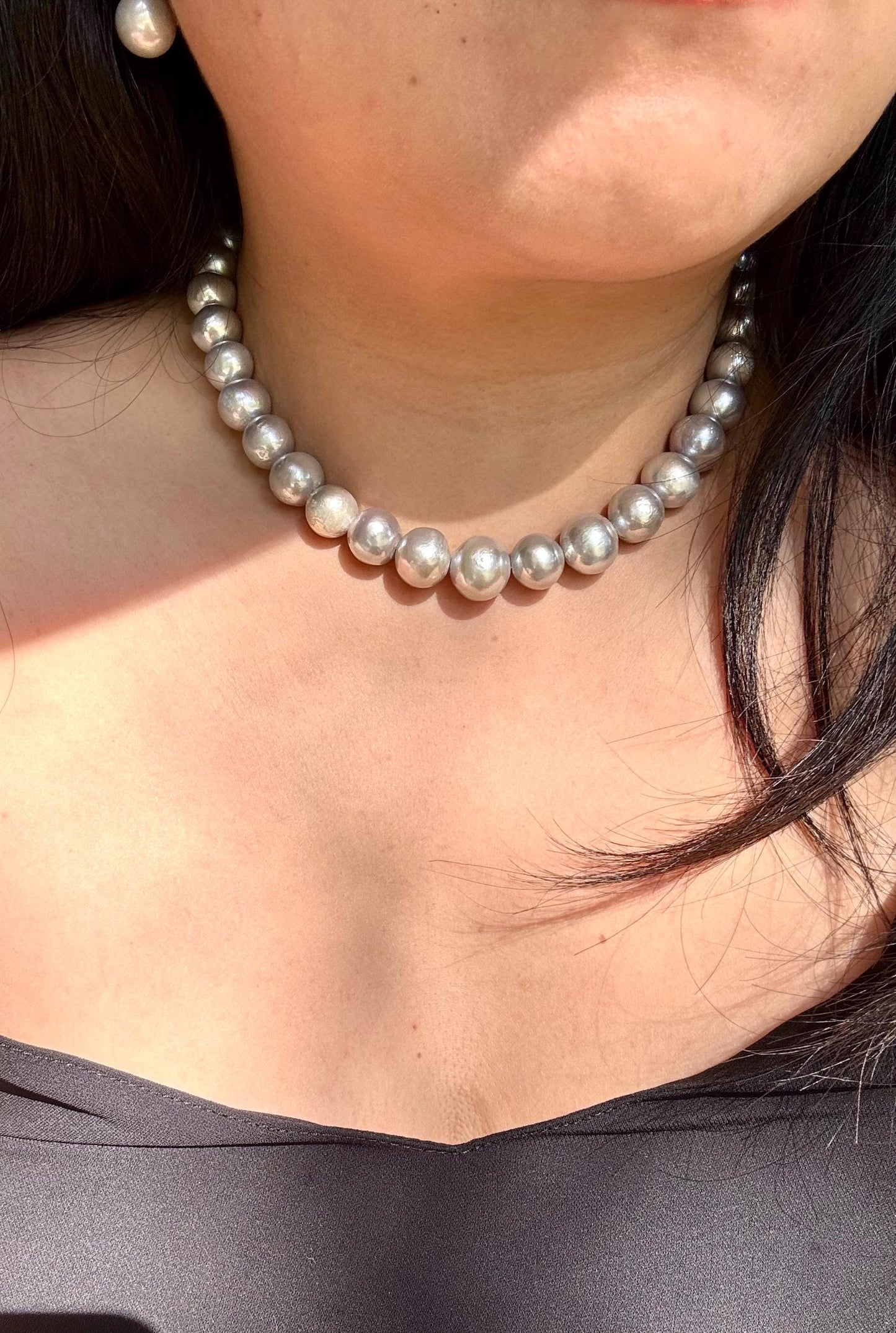 Moonshade Reverie - Grey Edison Freshwater Pearl Necklace | Minimalist Statement Jewelry Gift for Her