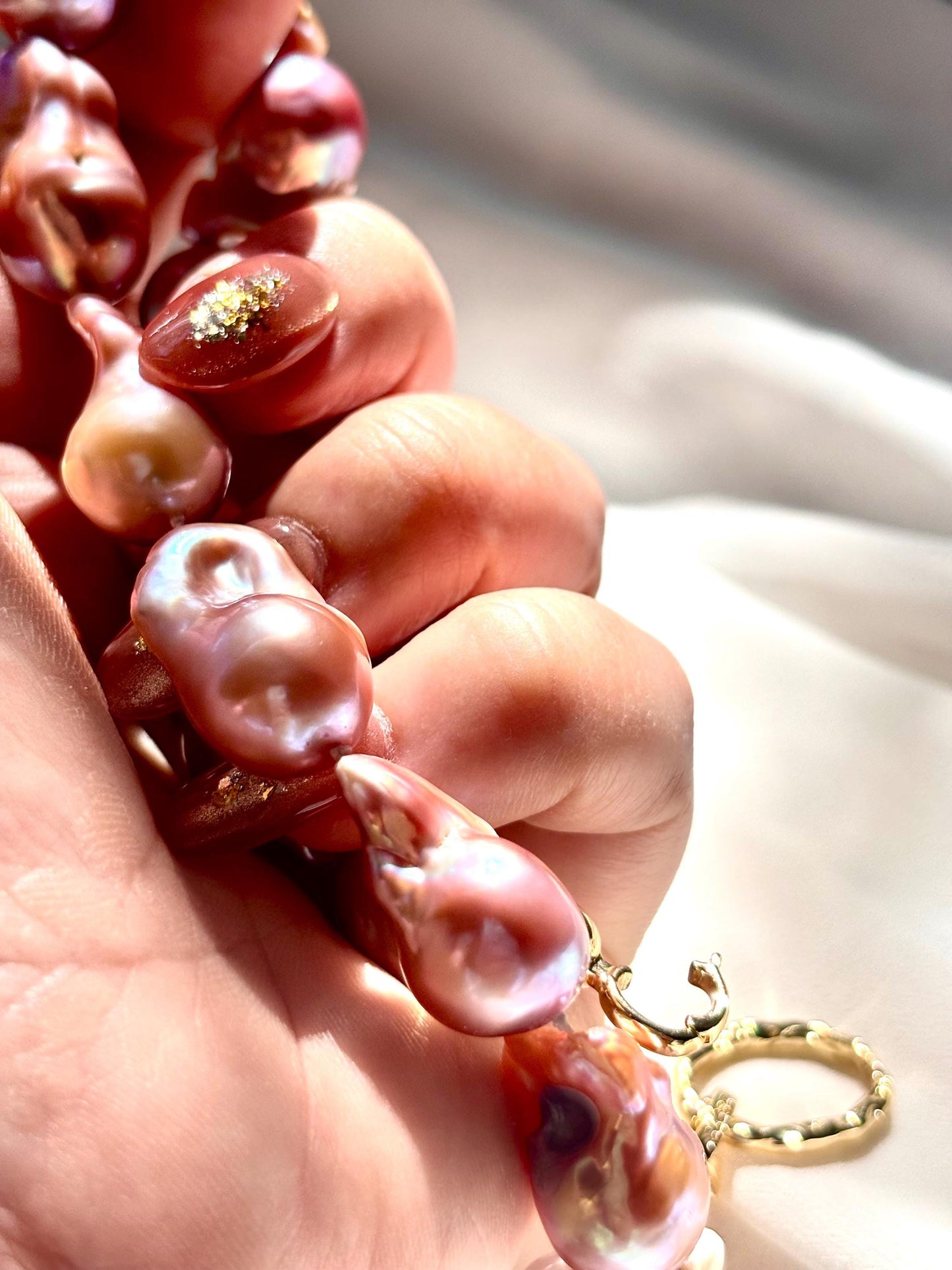 Solar Veil - Baroque Pearl Necklace, Purple Gold Freshwater Jewelry, Statement Fish Tail Necklace