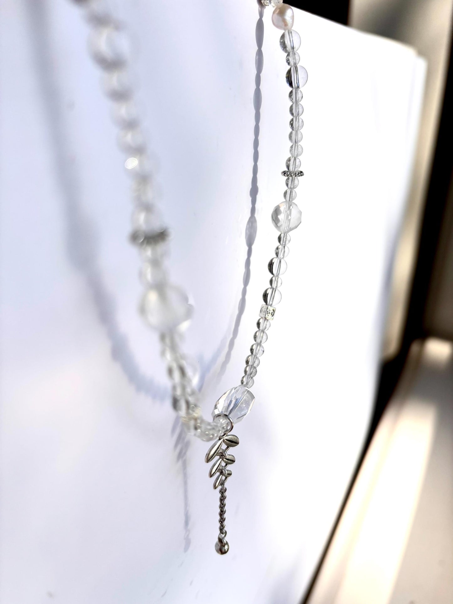 Lunareth - White Crystal Pearl Necklace | Freshwater Pearl Jewelry | Clear Quartz Spiritual Necklace | Elegant Healing Jewelry Gift