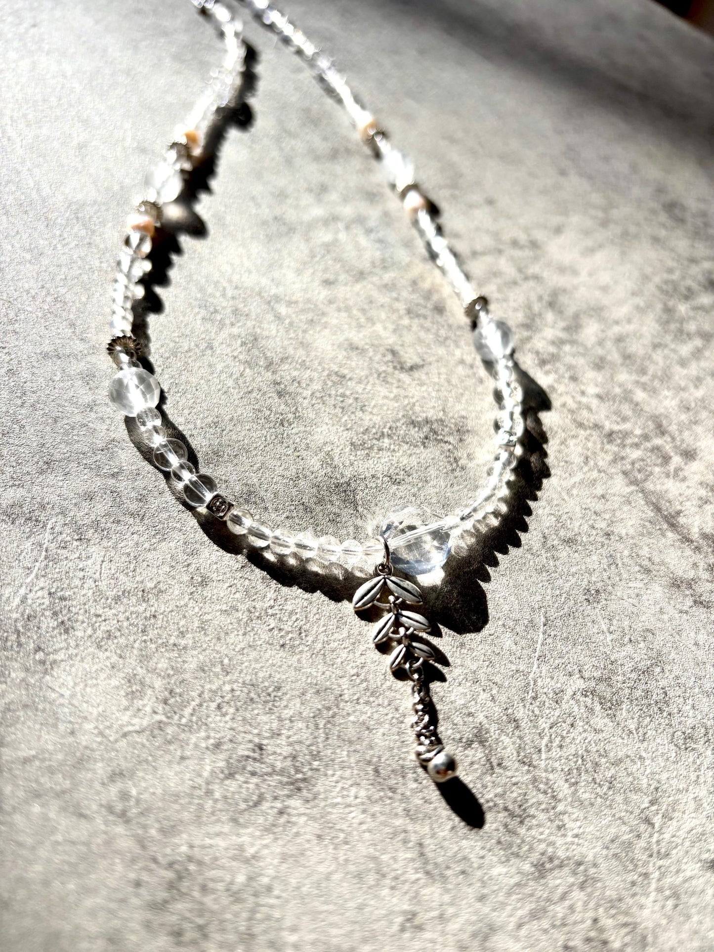 Lunareth - White Crystal Pearl Necklace | Freshwater Pearl Jewelry | Clear Quartz Spiritual Necklace | Elegant Healing Jewelry Gift