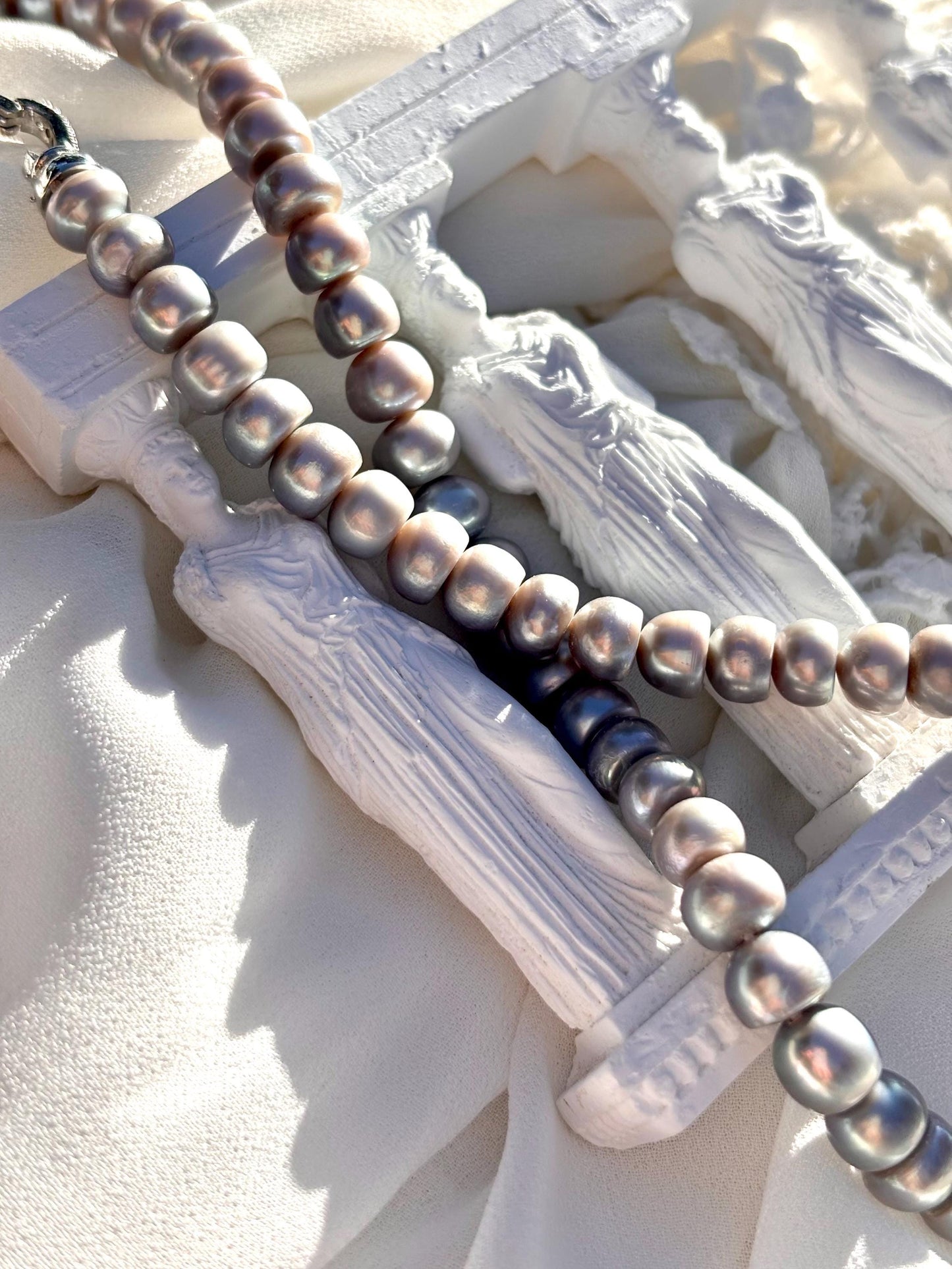 Matte Grey Baroque Pearl Necklace | Freshwater Pearls, Silver Clasp, Everyday Elegance