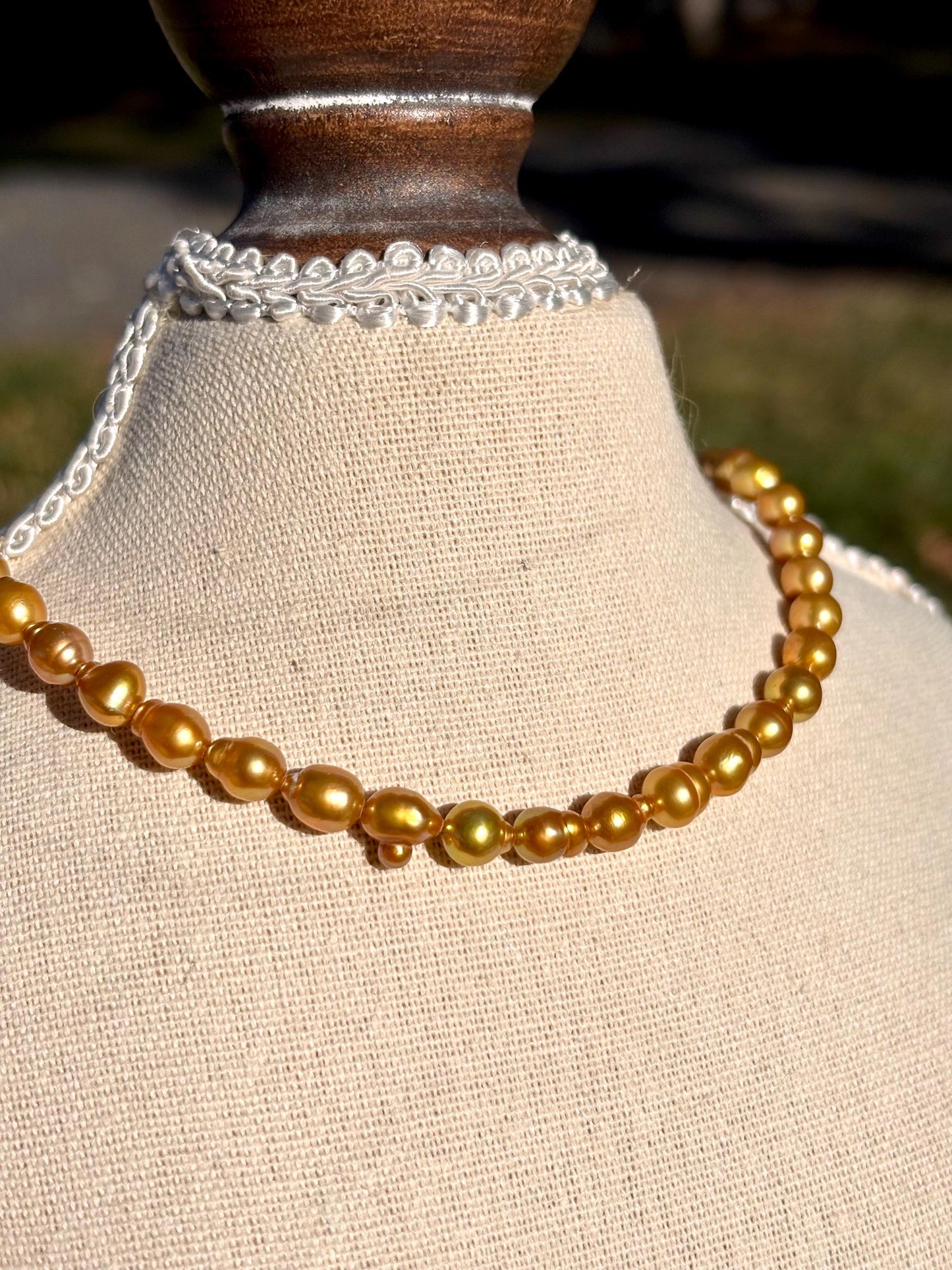 Golden Baroque Pearl Necklace | Caramel Popcorn Pearl Necklace | Freshwater Drop Pearl Jewelry