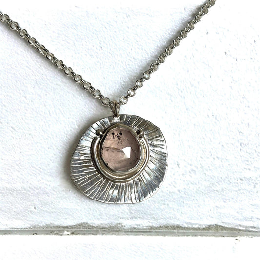 Brilliant pinkish lepidocrocite quartz 925 sterling silver charm necklace