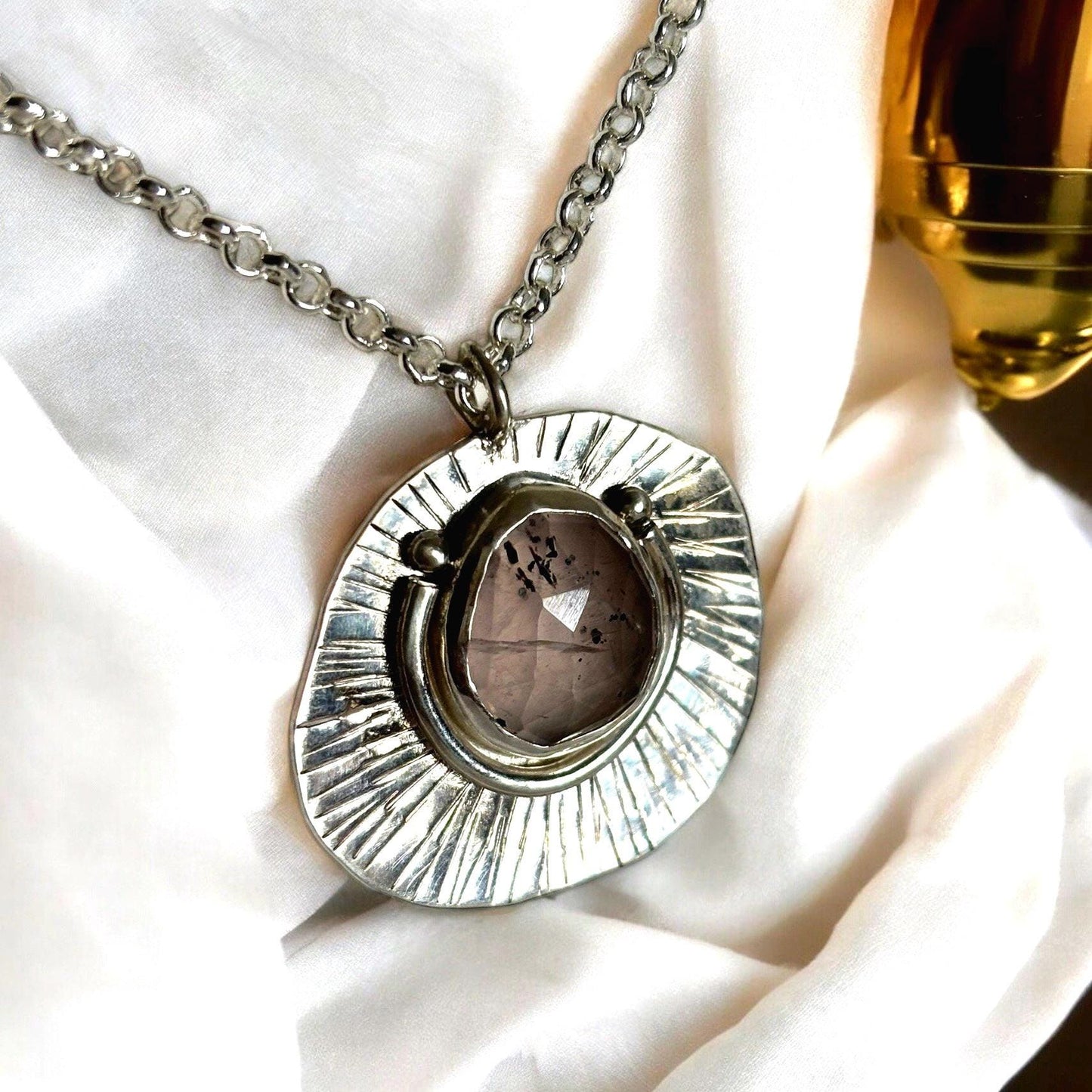 Brilliant pinkish lepidocrocite quartz 925 sterling silver charm necklace