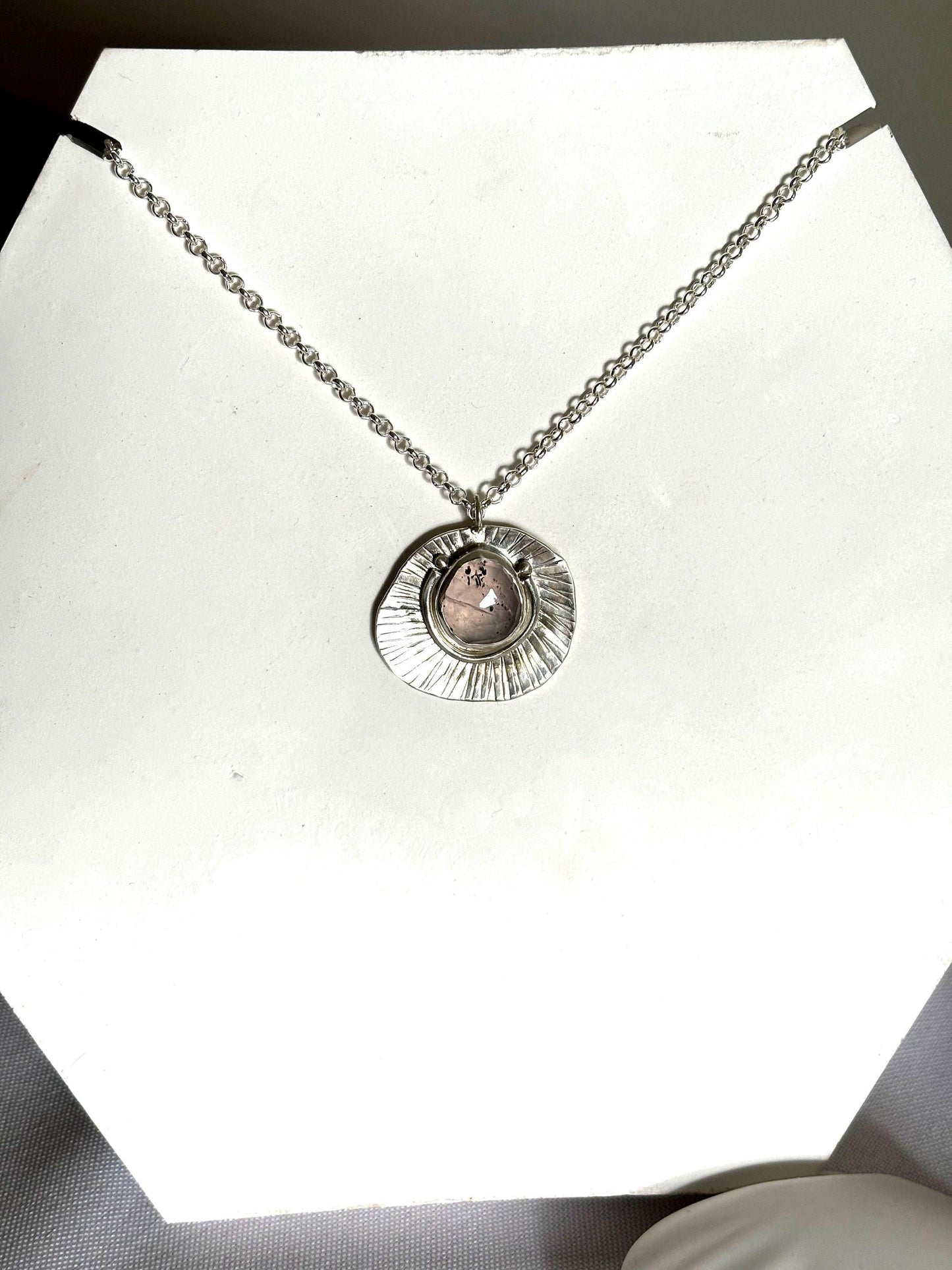 Brilliant pinkish lepidocrocite quartz 925 sterling silver charm necklace