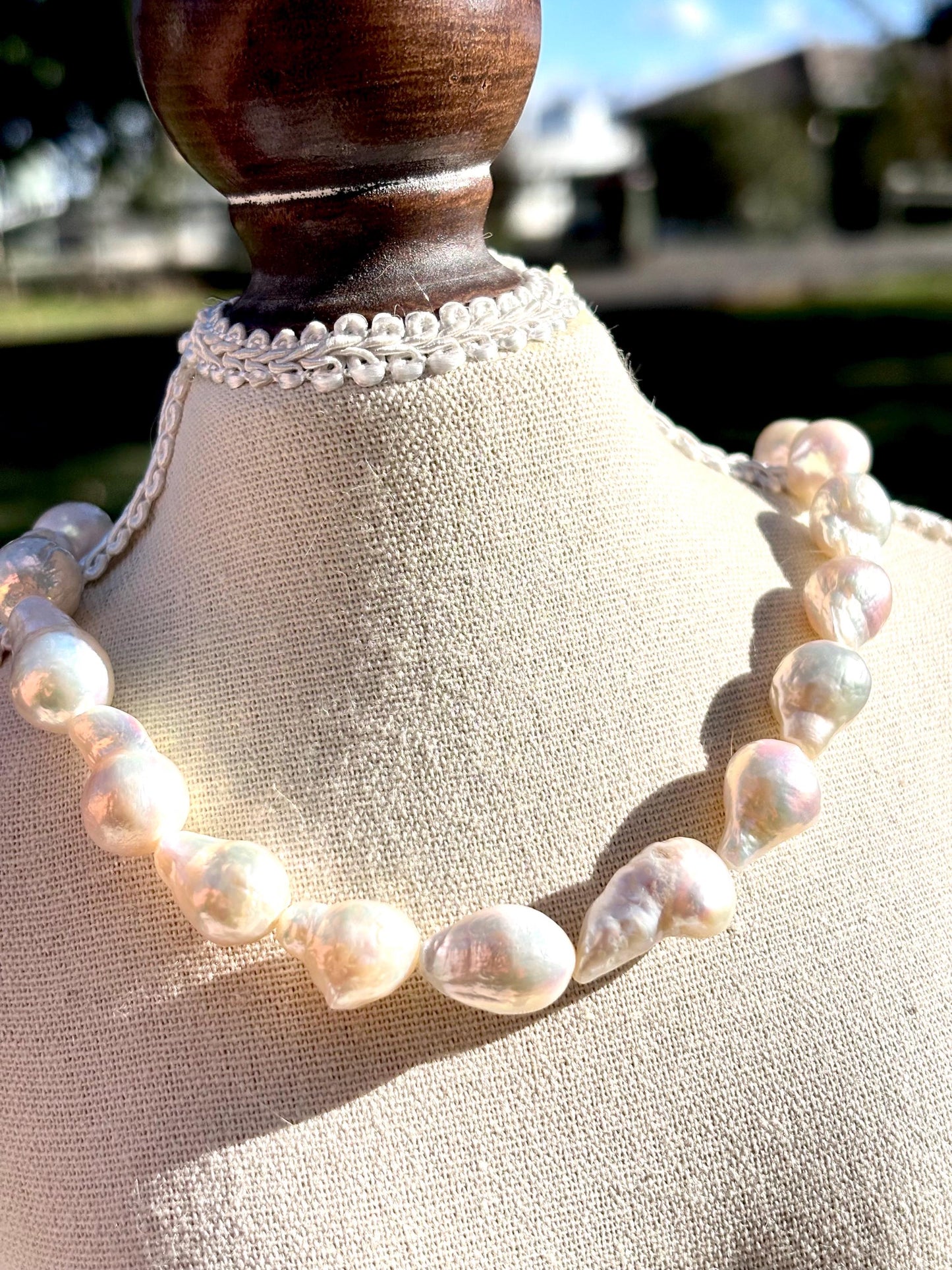 Moon Gourd – Natural White Freshwater Pearl Necklace | Large Baroque Gourd Pearls | Statement Pearl Jewelry | Handmade Gift