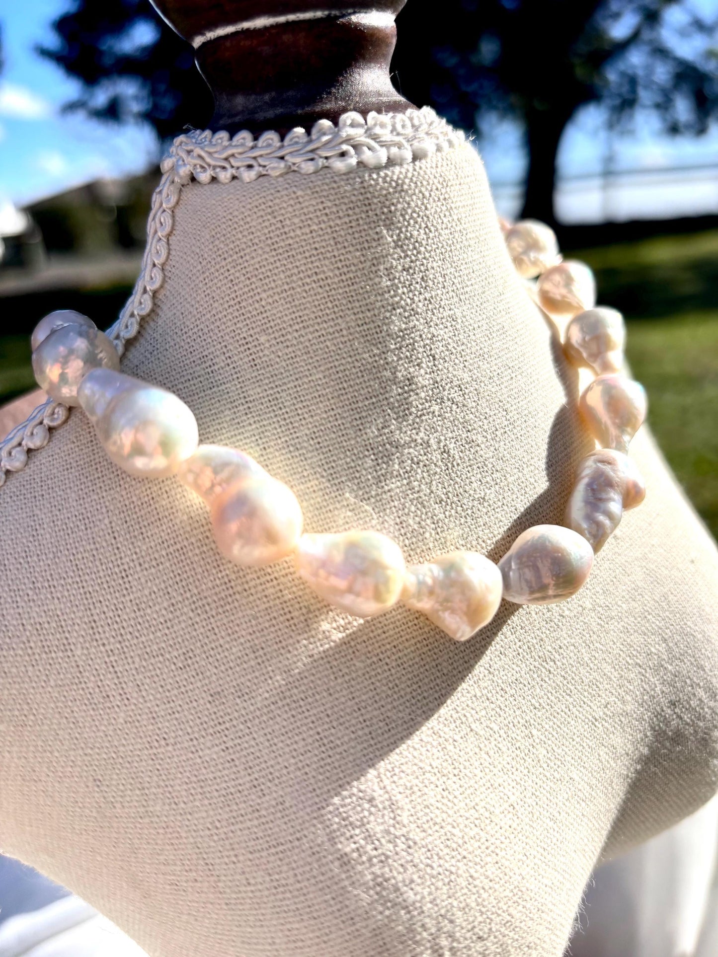Moon Gourd – Natural White Freshwater Pearl Necklace | Large Baroque Gourd Pearls | Statement Pearl Jewelry | Handmade Gift