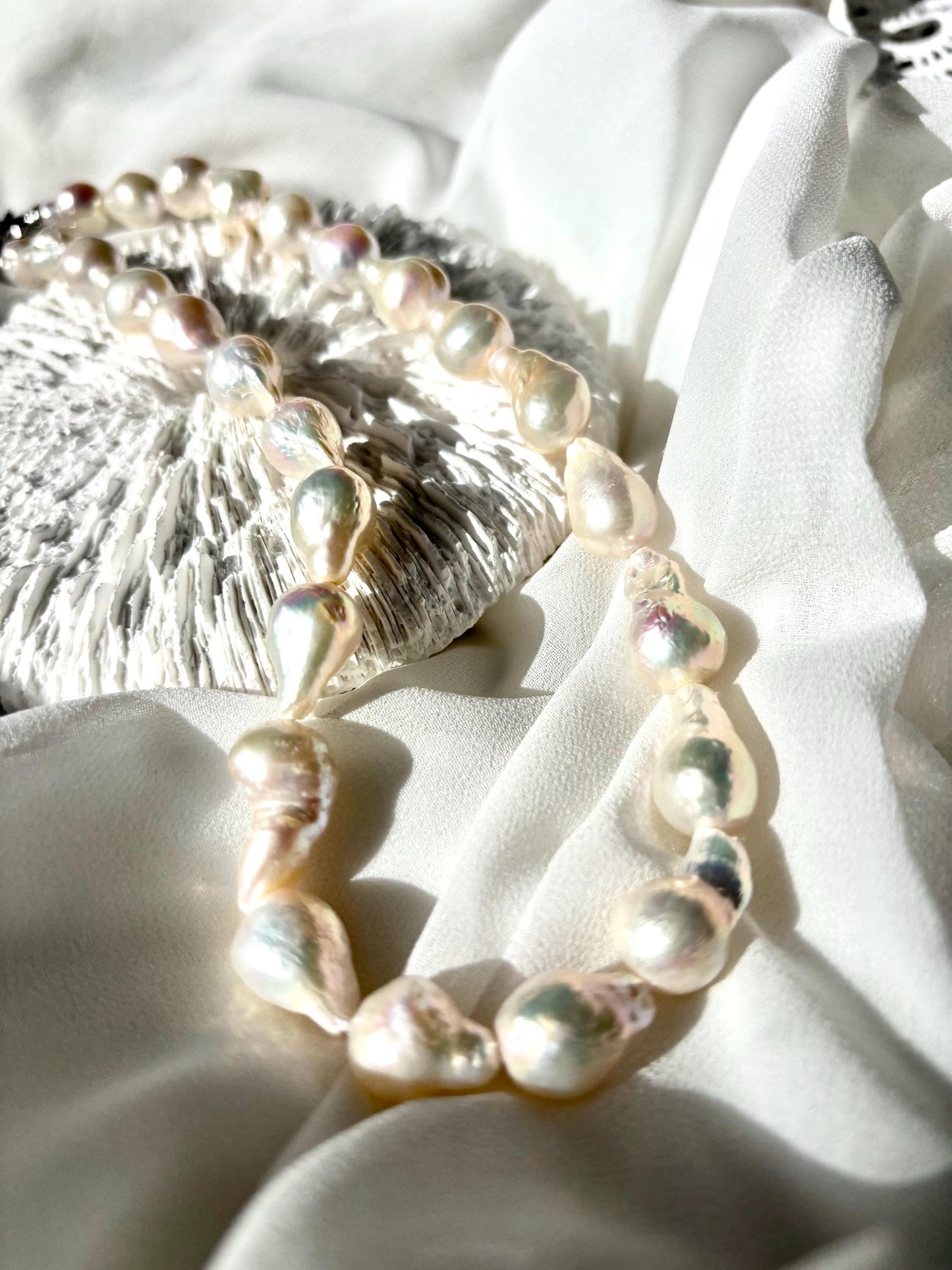 Moon Gourd – Natural White Freshwater Pearl Necklace | Large Baroque Gourd Pearls | Statement Pearl Jewelry | Handmade Gift