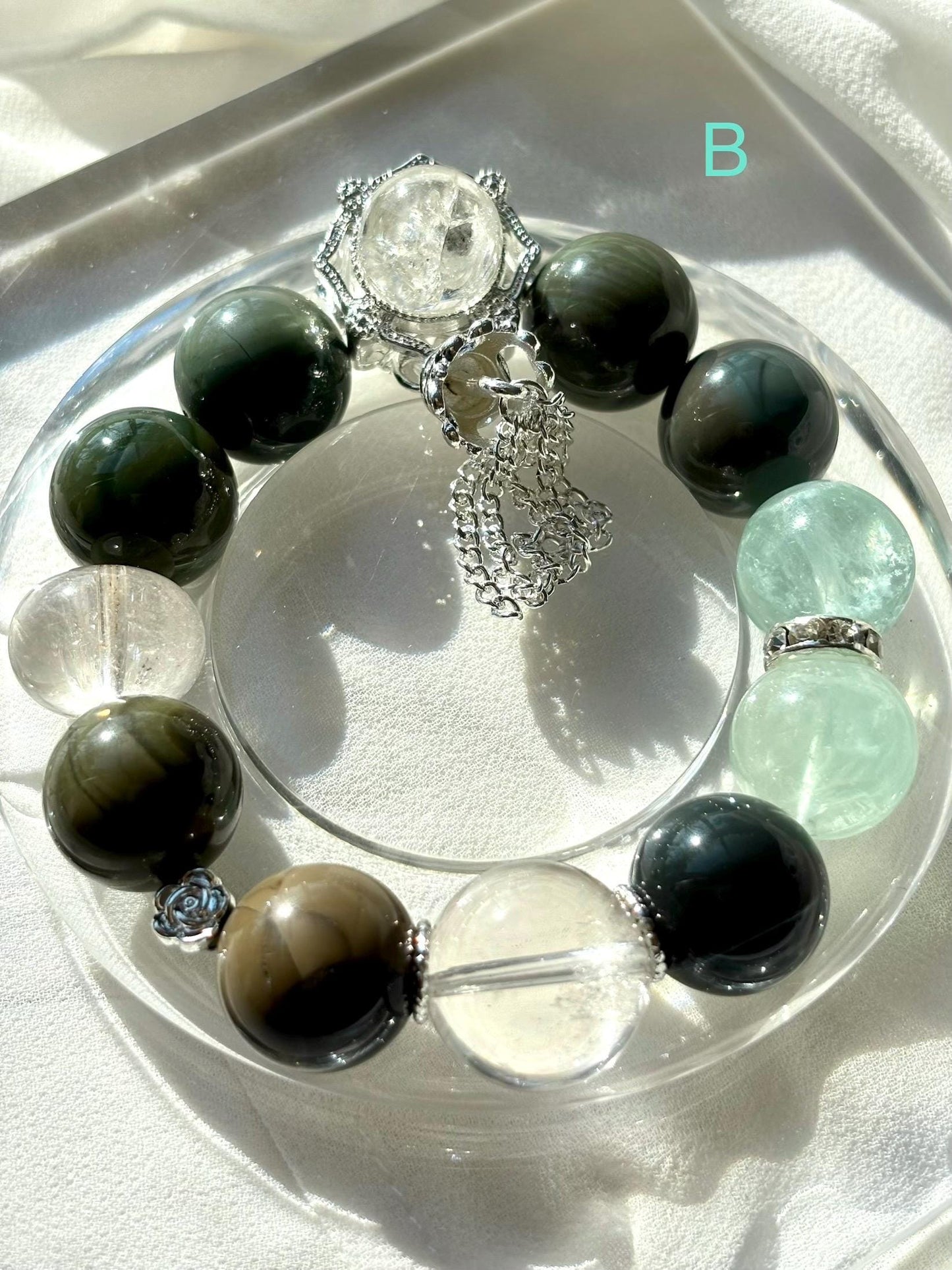Forest Elf Crystal Bracelet | Alashan Agate & Green Fluorite Bracelet | Azeztulite Charm | Spiritual Healing Jewelry | Nature Inspired Gift
