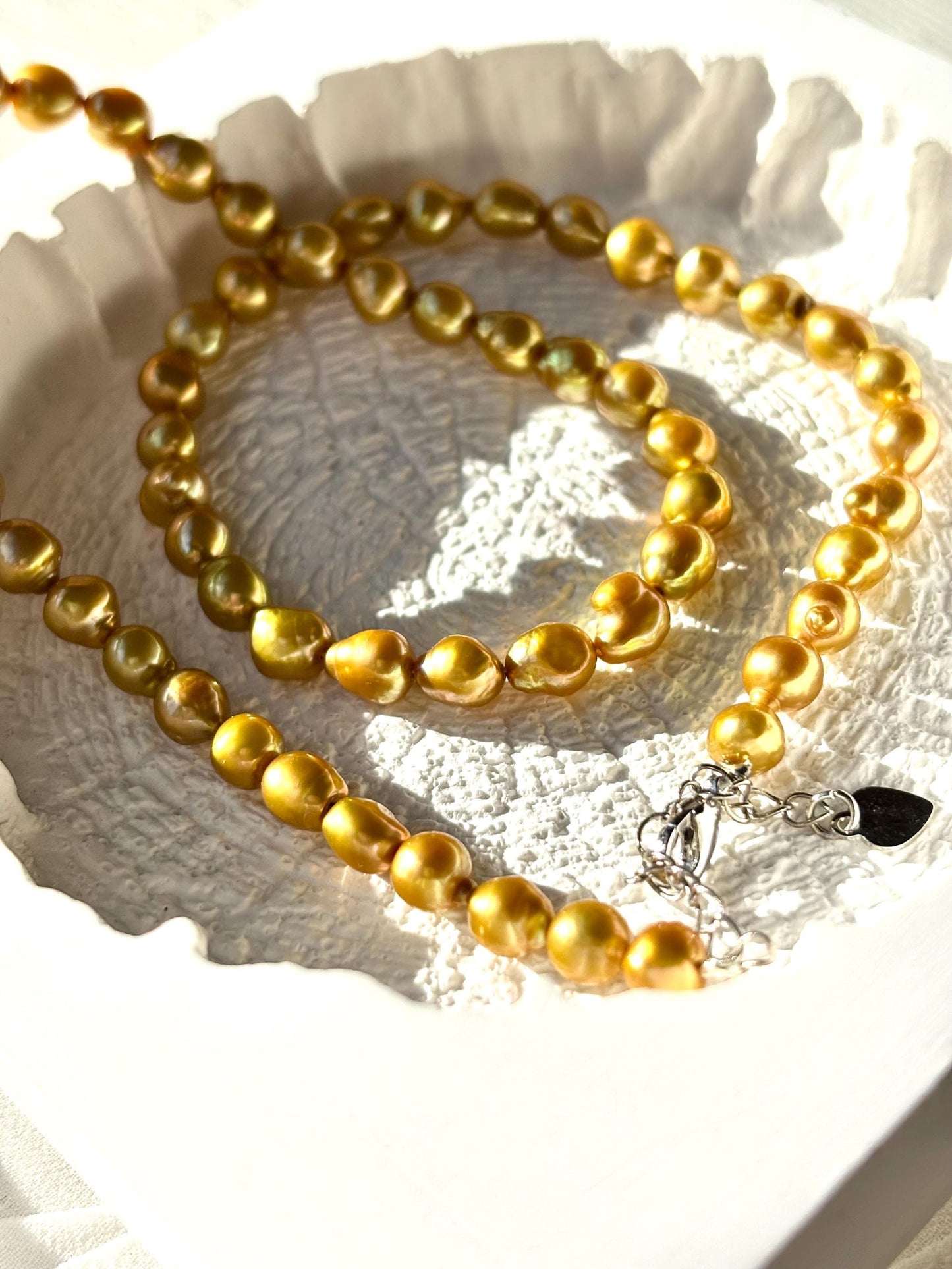 Golden Baroque Pearl Necklace | Caramel Popcorn Pearl Necklace | Freshwater Drop Pearl Jewelry