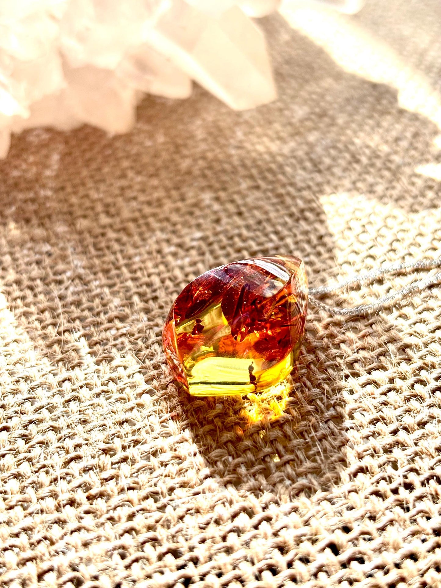 Vivid Leaves Floating Amber Necklace | Natural Baltic Amber Pendant | 925 Sterling Silver Adjustable Necklace | Gift for Her