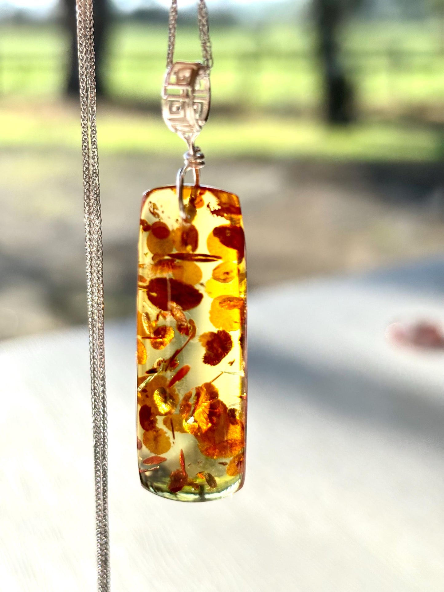 Golden Ember – Ancient Light Amber Pendant Necklace | Natural Baltic Amber | Solid 925 Sterling Silver