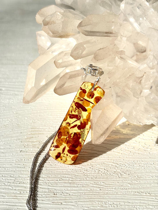 Golden Ember – Ancient Light Amber Pendant Necklace | Natural Baltic Amber | Solid 925 Sterling Silver