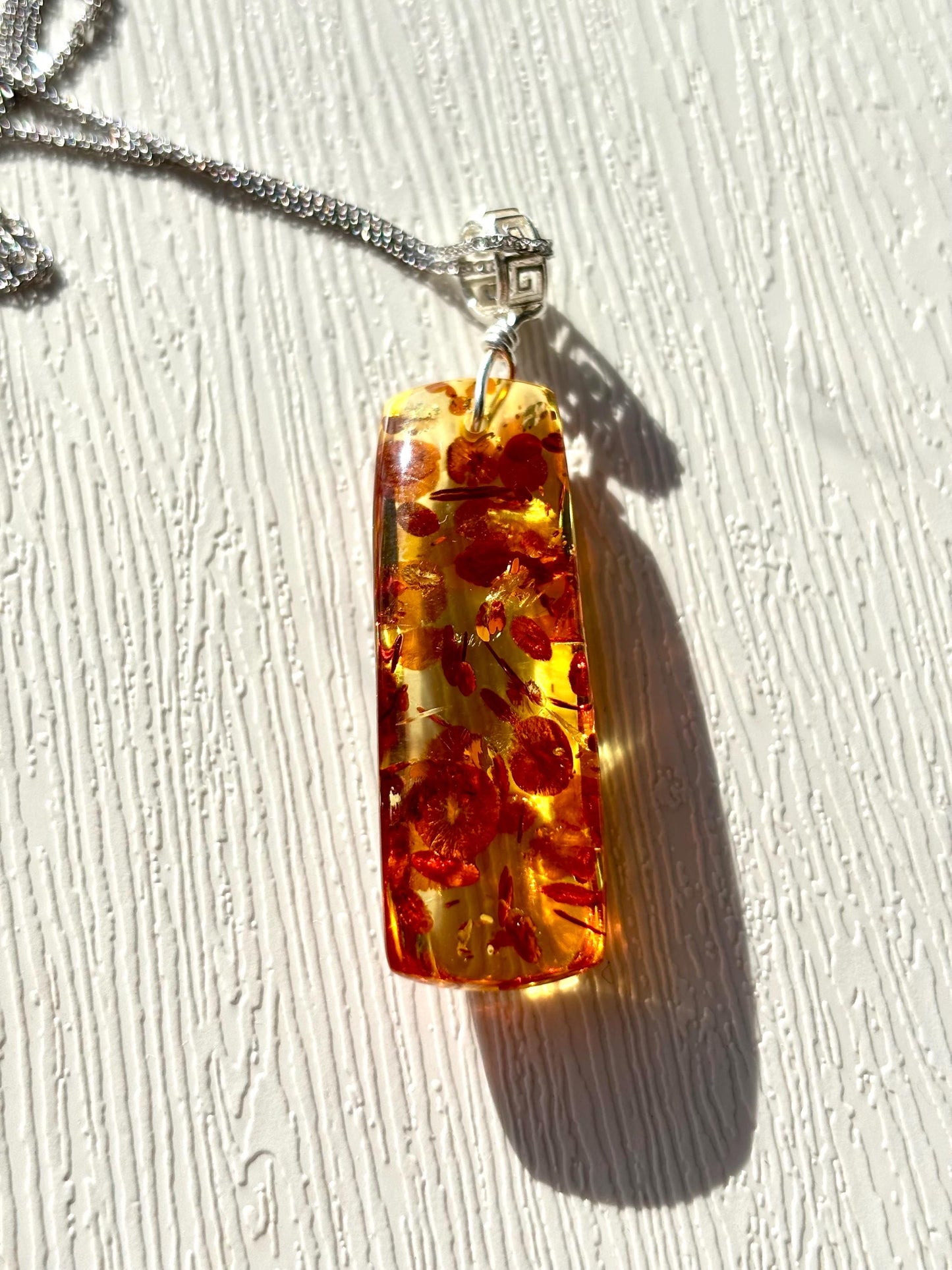 Golden Ember – Ancient Light Amber Pendant Necklace | Natural Baltic Amber | Solid 925 Sterling Silver