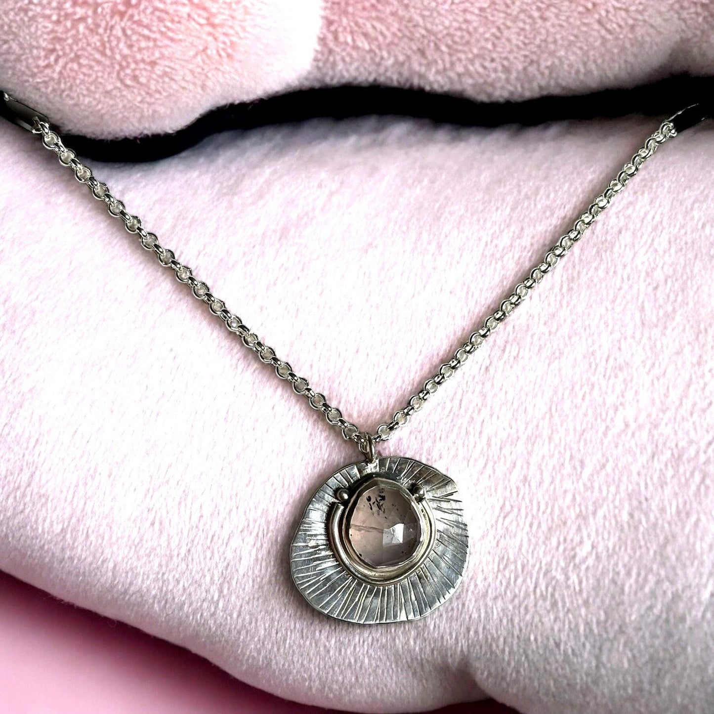 Brilliant pinkish lepidocrocite quartz 925 sterling silver charm necklace