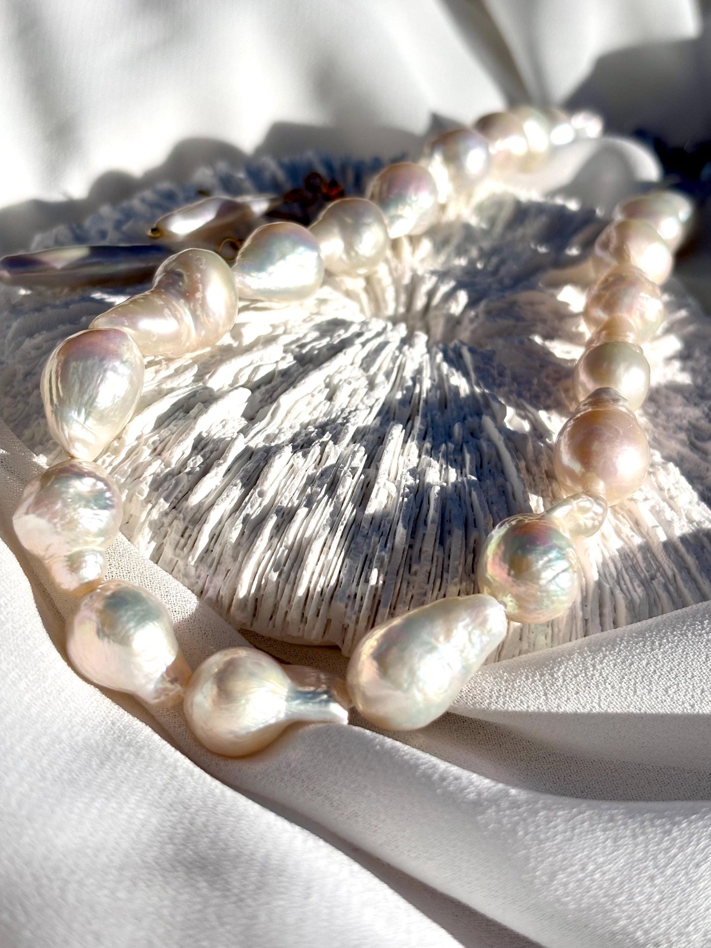 Moon Gourd – Natural White Freshwater Pearl Necklace | Large Baroque Gourd Pearls | Statement Pearl Jewelry | Handmade Gift