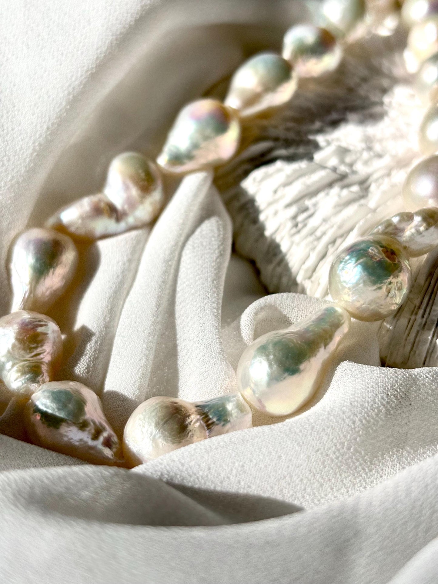 Moon Gourd – Natural White Freshwater Pearl Necklace | Large Baroque Gourd Pearls | Statement Pearl Jewelry | Handmade Gift