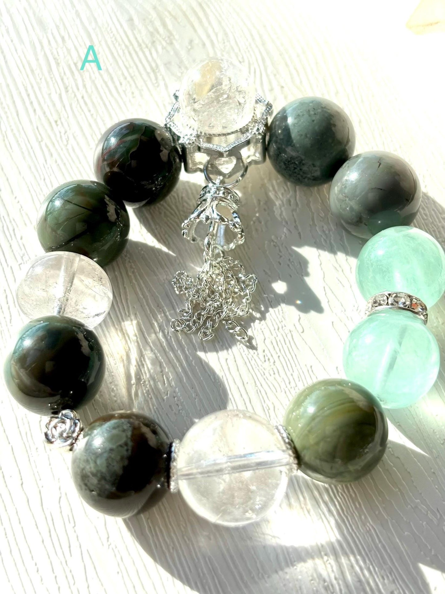 Forest Elf Crystal Bracelet | Alashan Agate & Green Fluorite Bracelet | Azeztulite Charm | Spiritual Healing Jewelry | Nature Inspired Gift