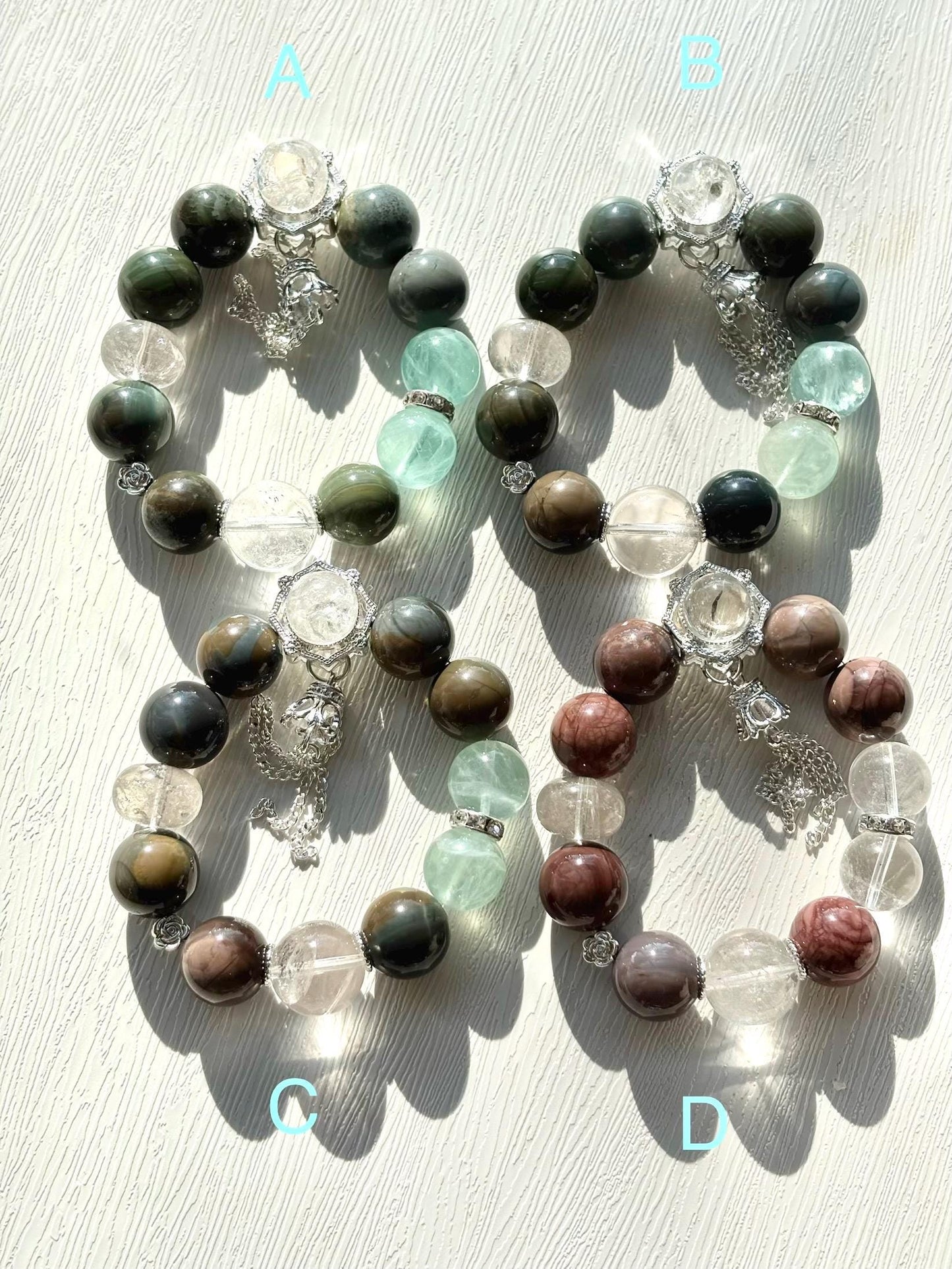 Forest Elf Crystal Bracelet | Alashan Agate & Green Fluorite Bracelet | Azeztulite Charm | Spiritual Healing Jewelry | Nature Inspired Gift