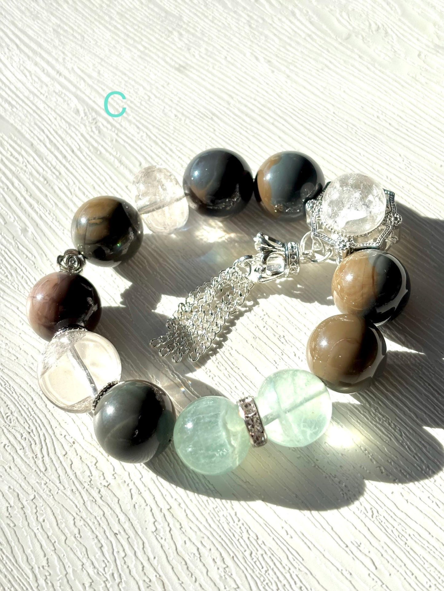 Forest Elf Crystal Bracelet | Alashan Agate & Green Fluorite Bracelet | Azeztulite Charm | Spiritual Healing Jewelry | Nature Inspired Gift