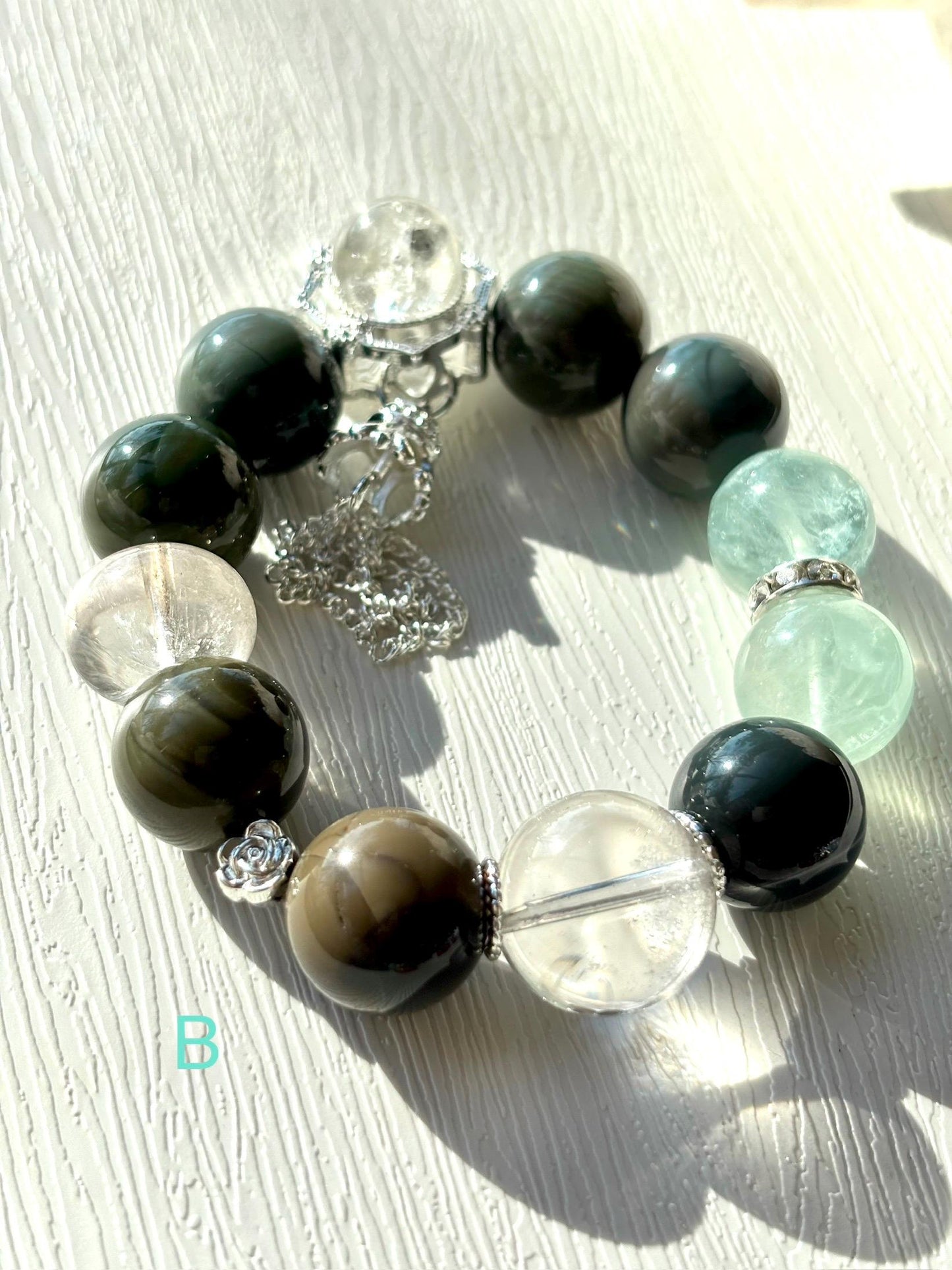 Forest Elf Crystal Bracelet | Alashan Agate & Green Fluorite Bracelet | Azeztulite Charm | Spiritual Healing Jewelry | Nature Inspired Gift