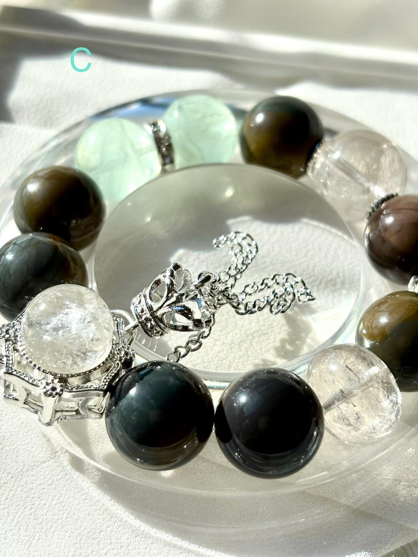 Forest Elf Crystal Bracelet | Alashan Agate & Green Fluorite Bracelet | Azeztulite Charm | Spiritual Healing Jewelry | Nature Inspired Gift