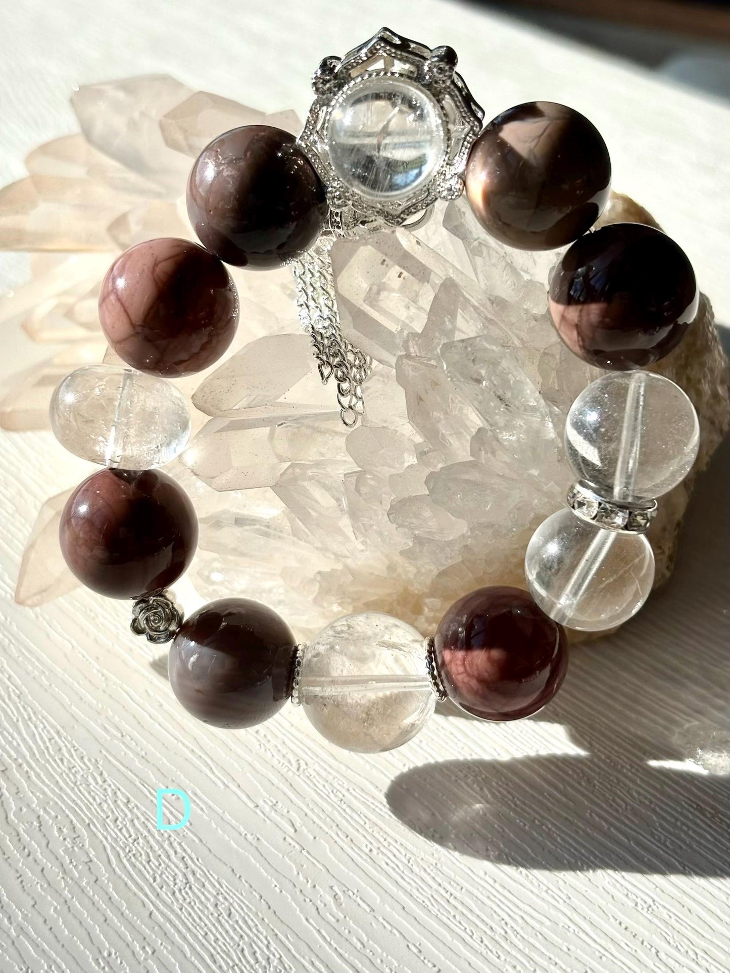 Forest Elf Crystal Bracelet | Alashan Agate & Green Fluorite Bracelet | Azeztulite Charm | Spiritual Healing Jewelry | Nature Inspired Gift