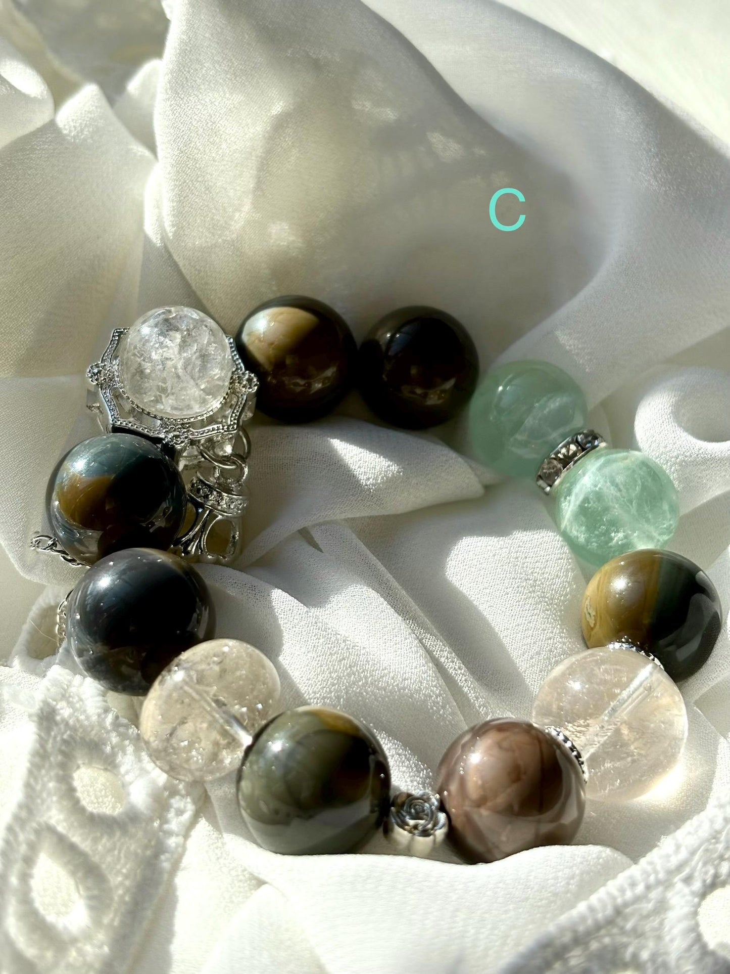 Forest Elf Crystal Bracelet | Alashan Agate & Green Fluorite Bracelet | Azeztulite Charm | Spiritual Healing Jewelry | Nature Inspired Gift