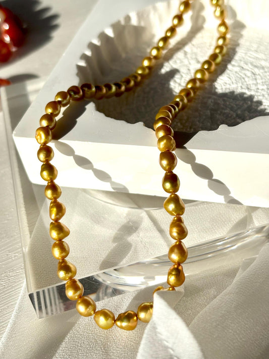 Golden Baroque Pearl Necklace | Caramel Popcorn Pearl Necklace | Freshwater Drop Pearl Jewelry