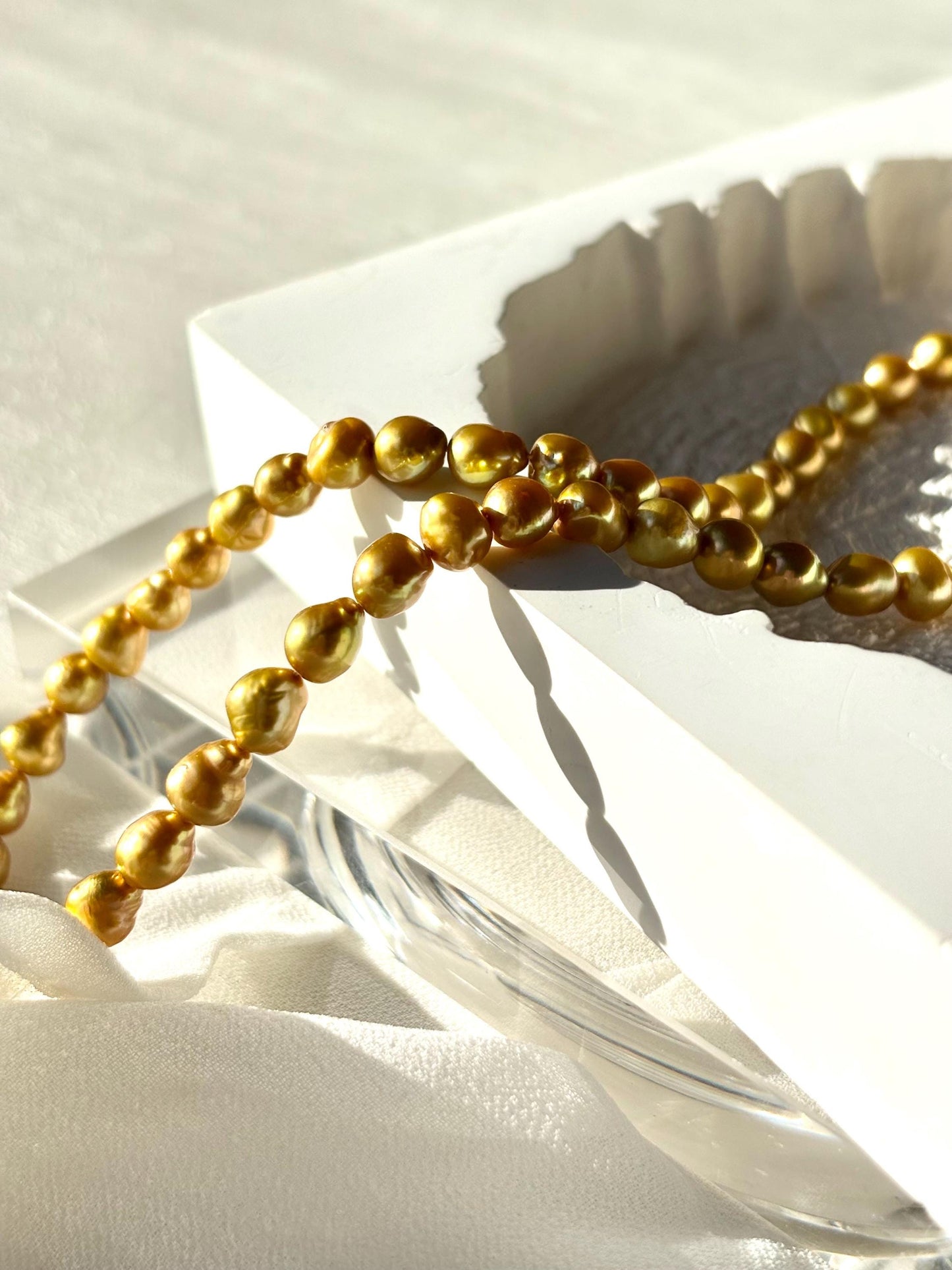 Golden Baroque Pearl Necklace | Caramel Popcorn Pearl Necklace | Freshwater Drop Pearl Jewelry