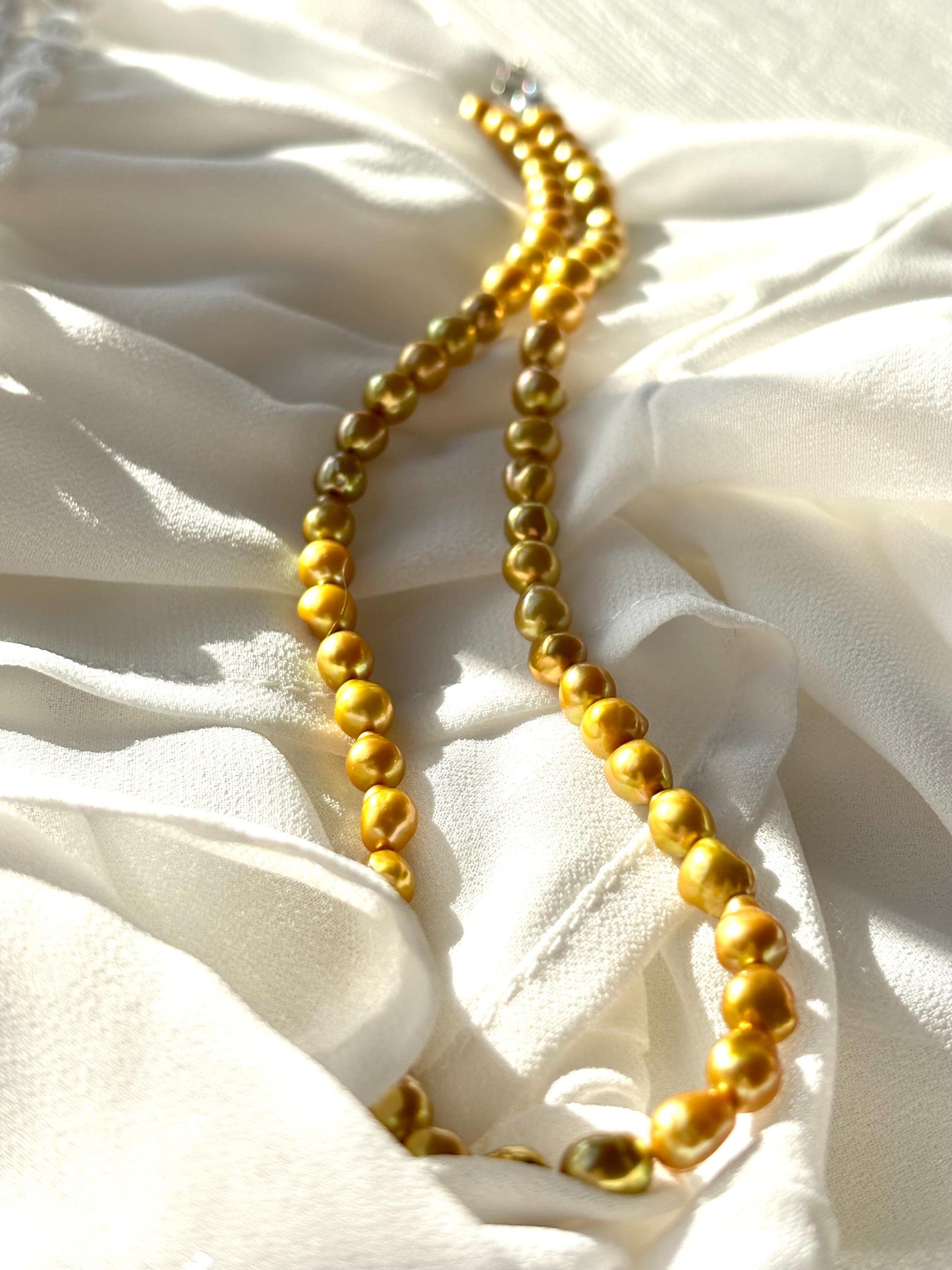 Golden Baroque Pearl Necklace | Caramel Popcorn Pearl Necklace | Freshwater Drop Pearl Jewelry
