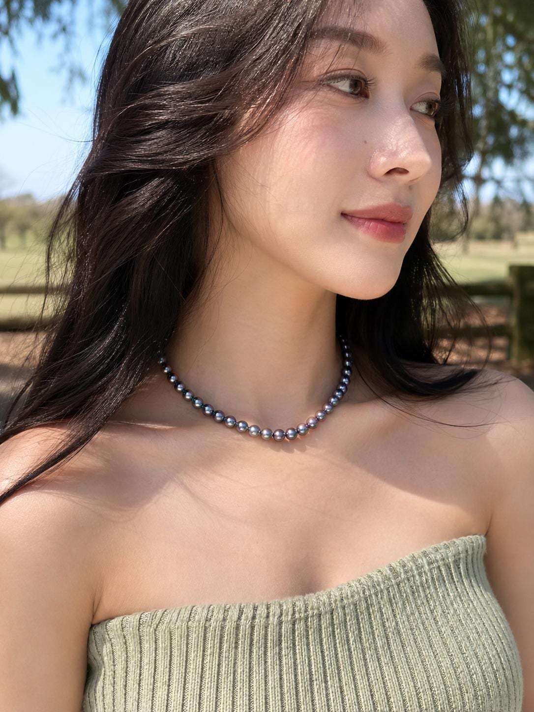 Midnight Tide – Peacock Blue Freshwater Pearl Necklace | Natural Iridescent Pearls | Ocean Inspired Sterling Silver Choker