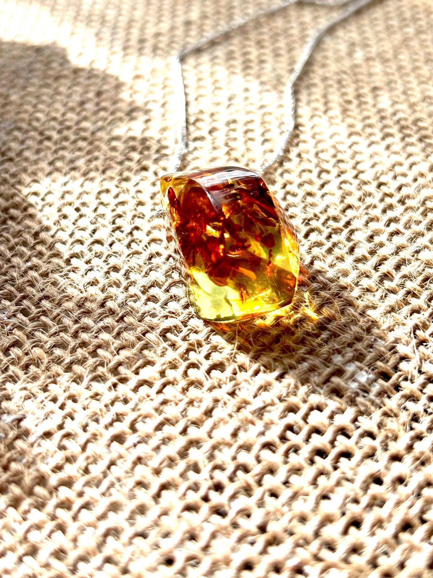 Vivid Leaves Floating Amber Necklace | Natural Baltic Amber Pendant | 925 Sterling Silver Adjustable Necklace | Gift for Her