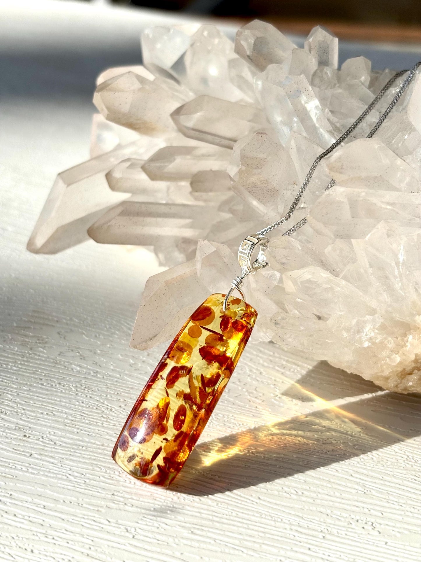Golden Ember – Ancient Light Amber Pendant Necklace | Natural Baltic Amber | Solid 925 Sterling Silver