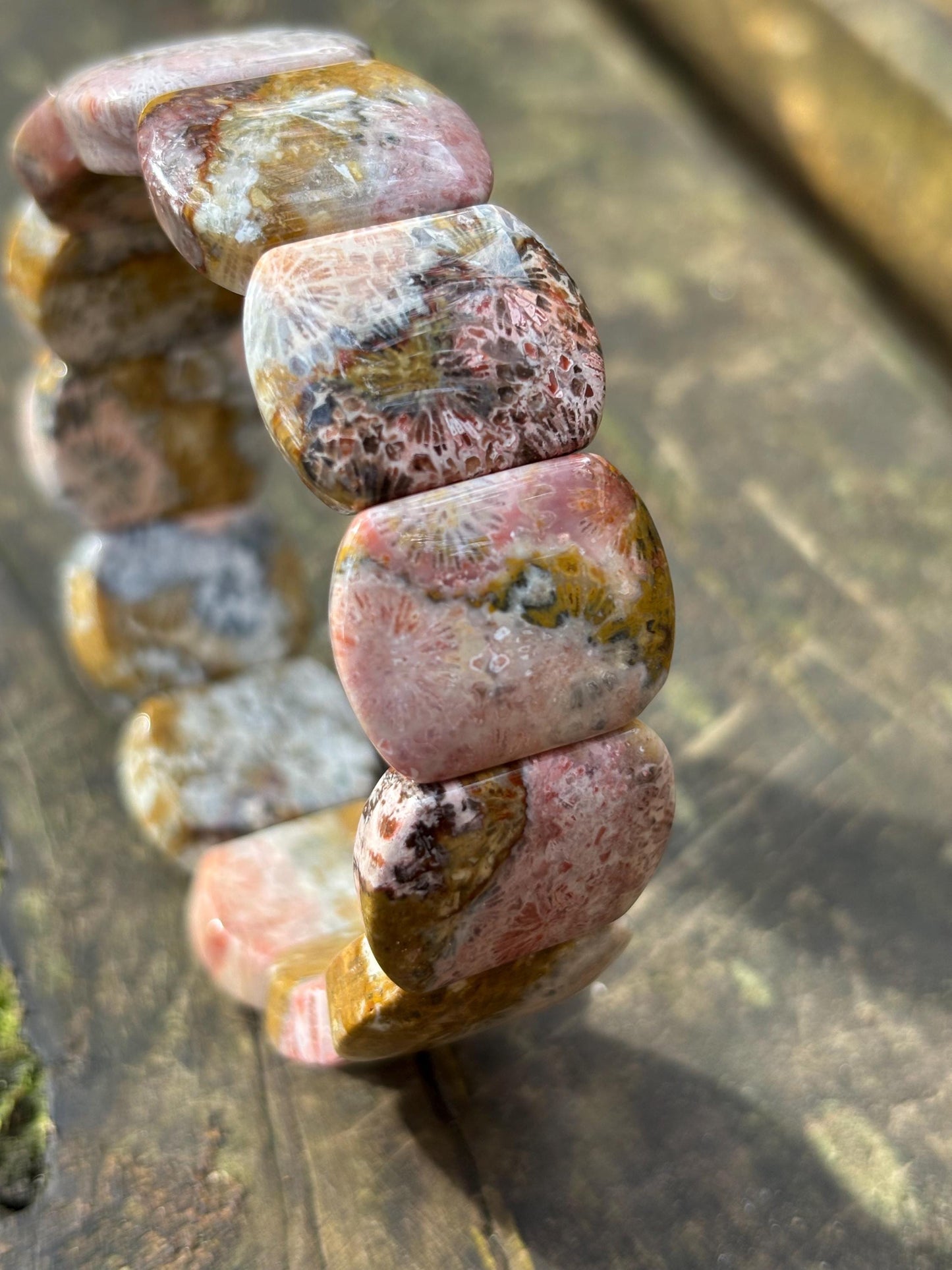 Sylvara – Coral Fossil Leaf Cuff Bracelet | Pink Grey Coral Fossil | Earthy Ocean Jewelry | Adjustable Bracelet