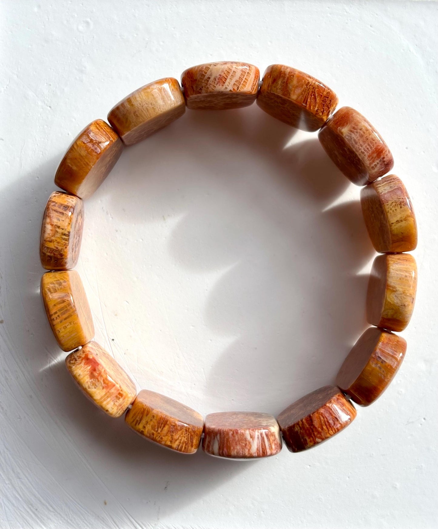 Solmara – Orange Coral Fossil Cuff Bracelet | Beach Crystal Jewelry | Ocean Inspired Gift | Adjustable Coral Bracelet