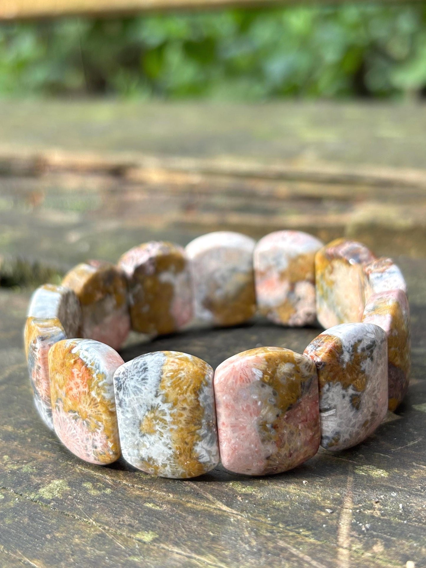 Sylvara – Coral Fossil Leaf Cuff Bracelet | Pink Grey Coral Fossil | Earthy Ocean Jewelry | Adjustable Bracelet