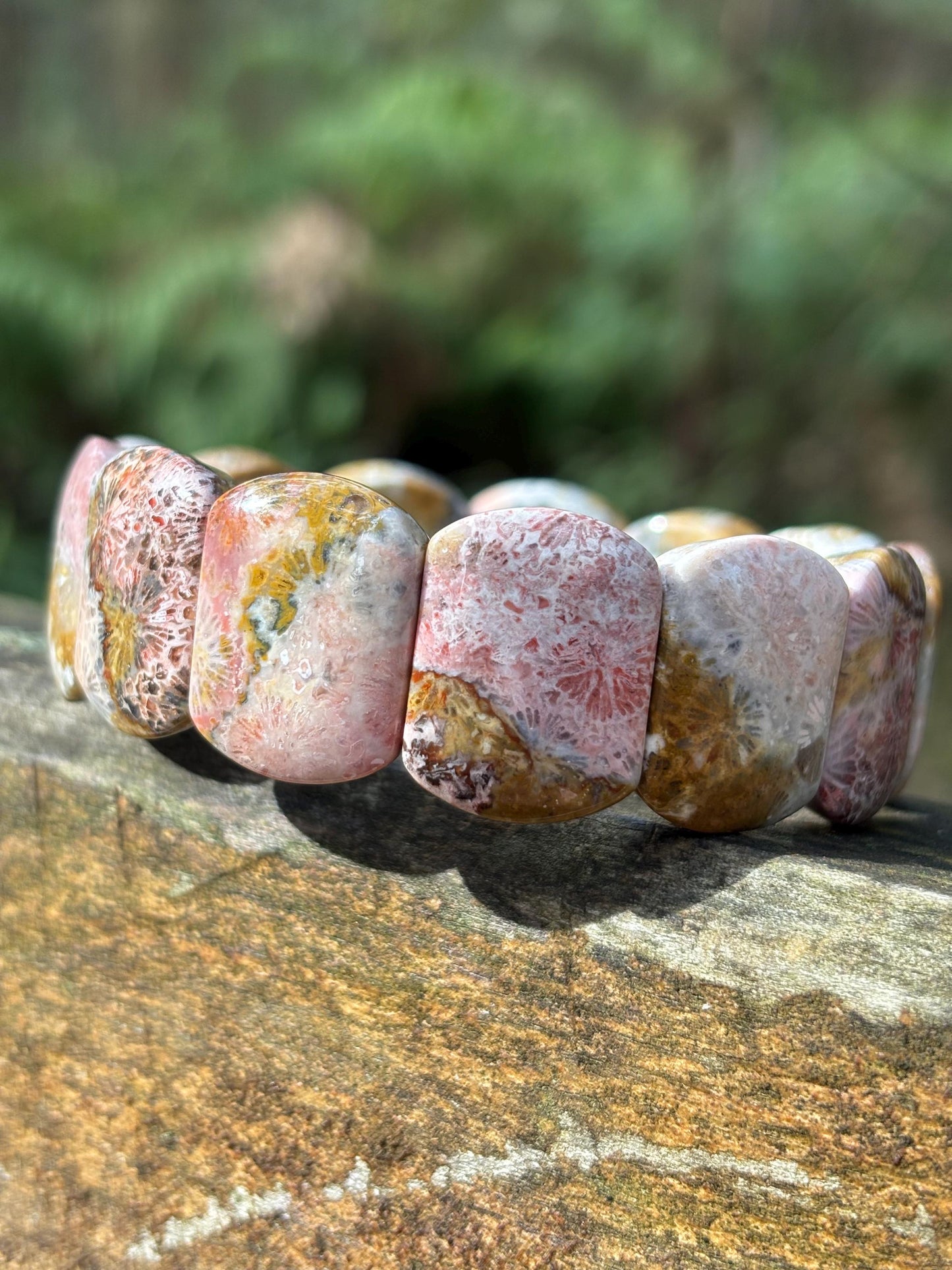 Sylvara – Coral Fossil Leaf Cuff Bracelet | Pink Grey Coral Fossil | Earthy Ocean Jewelry | Adjustable Bracelet