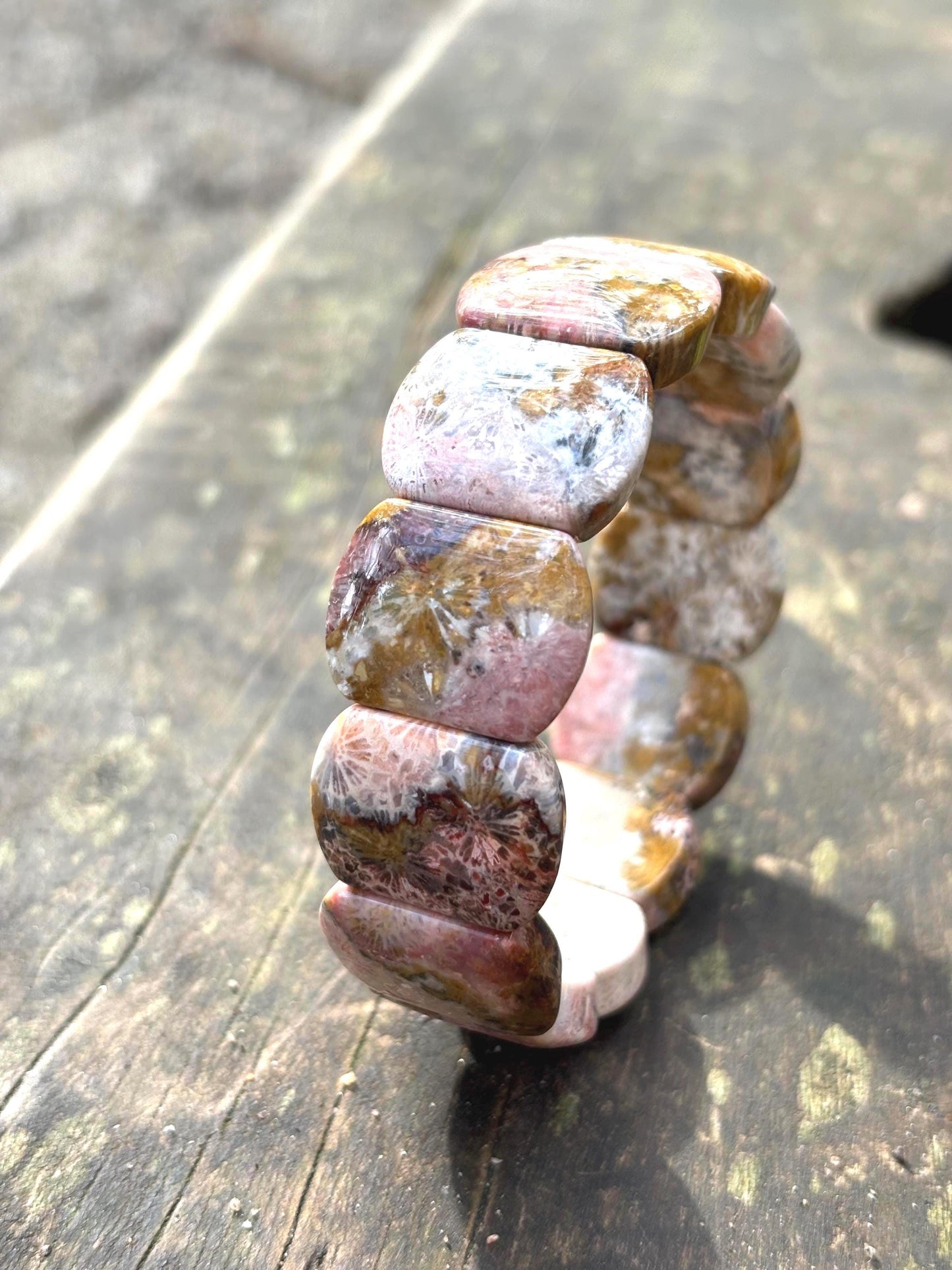 Sylvara – Coral Fossil Leaf Cuff Bracelet | Pink Grey Coral Fossil | Earthy Ocean Jewelry | Adjustable Bracelet